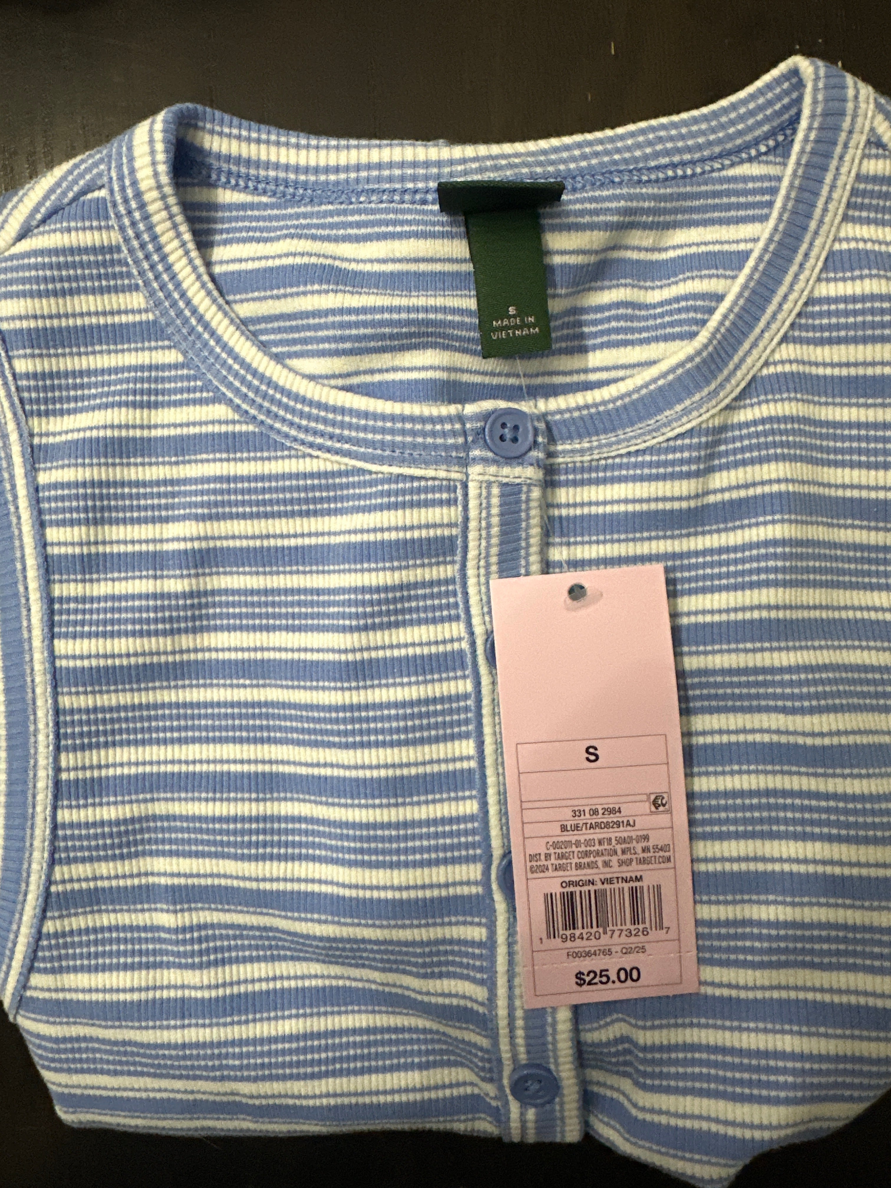 Women’s Button-Front Ribbed Mini Skater Dress Blue & White Stripe