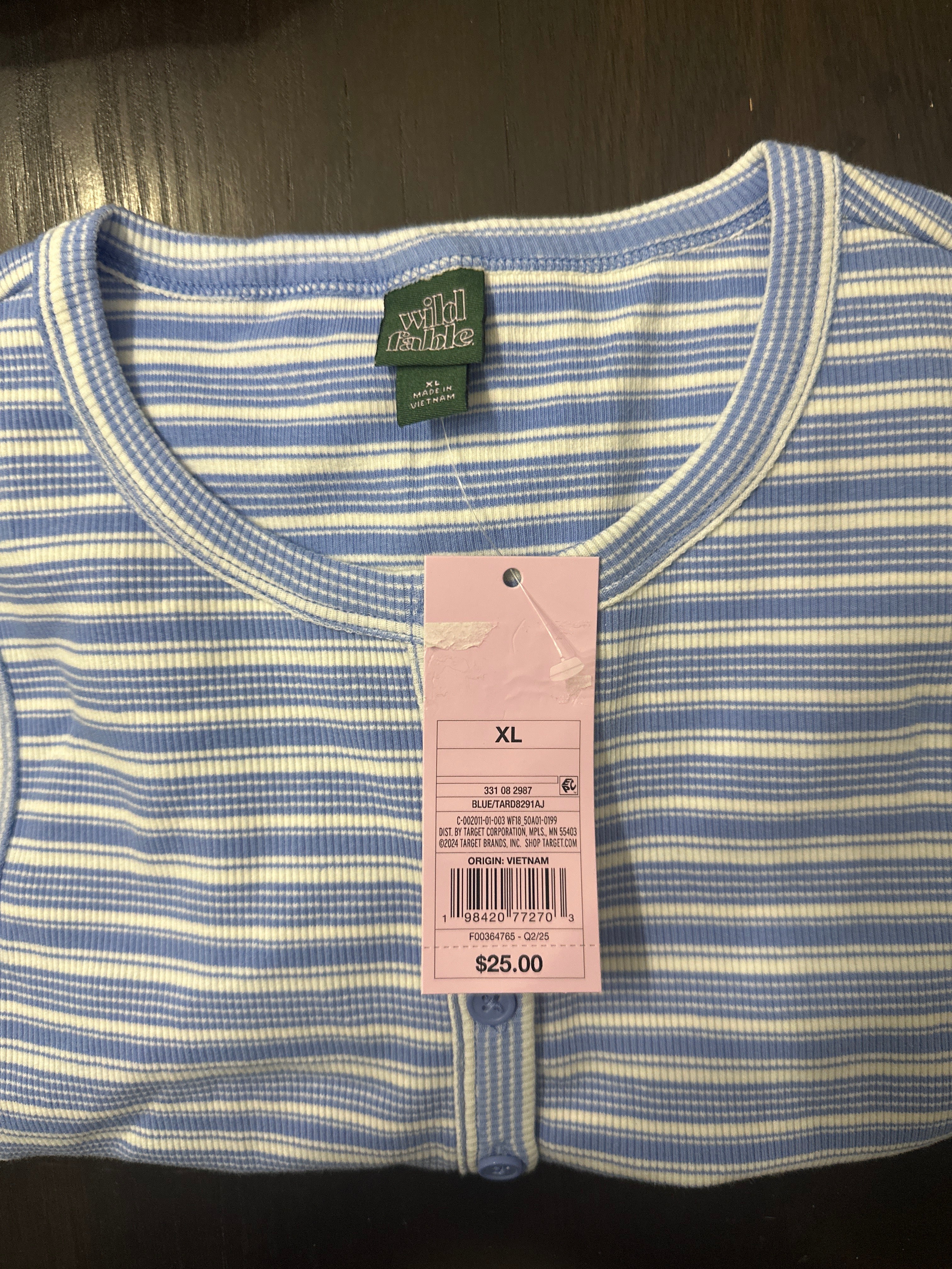 Women’s Button-Front Ribbed Mini Skater Dress Blue & White Stripe