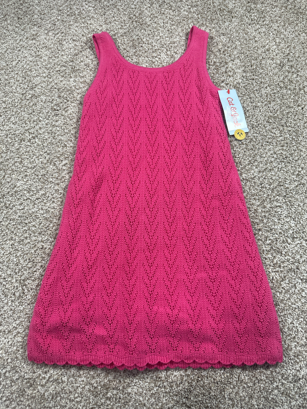 Cat & Jack girls pink pointelle sweater dress, size XS 4/5