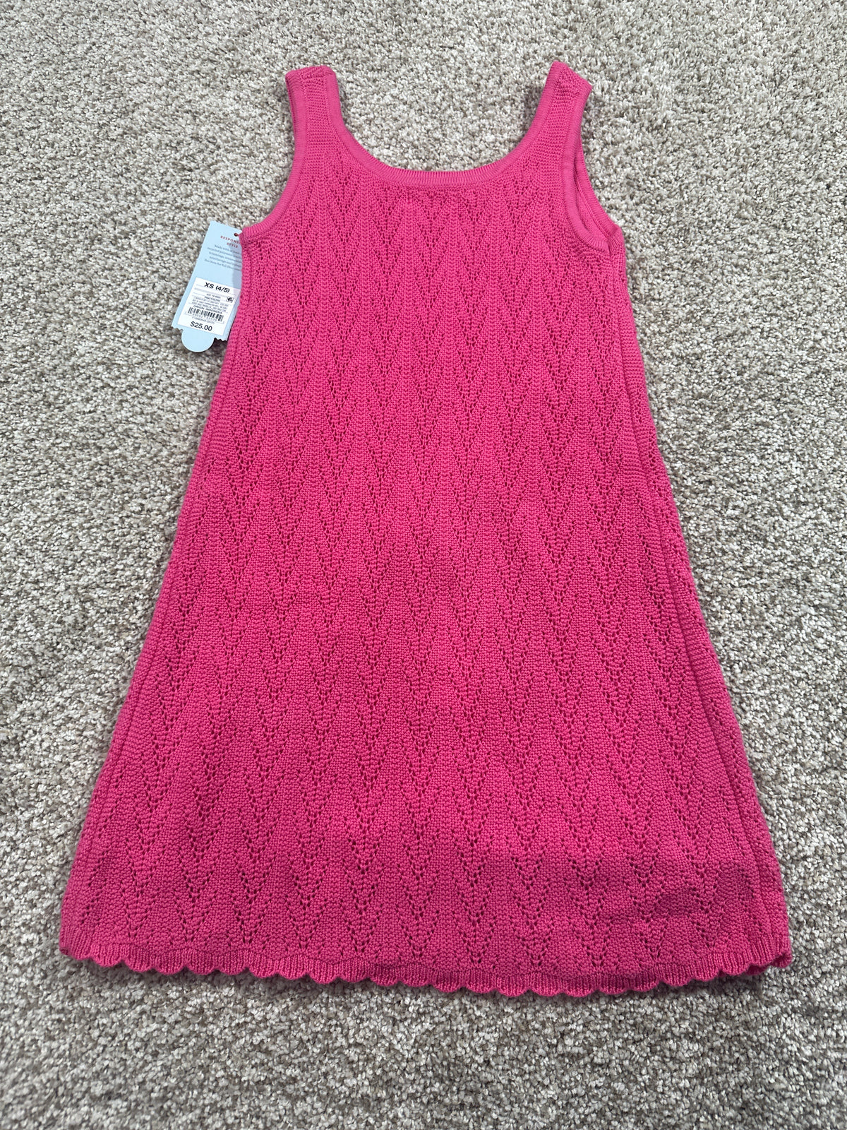 Cat & Jack girls pink pointelle sweater dress, size XS 4/5