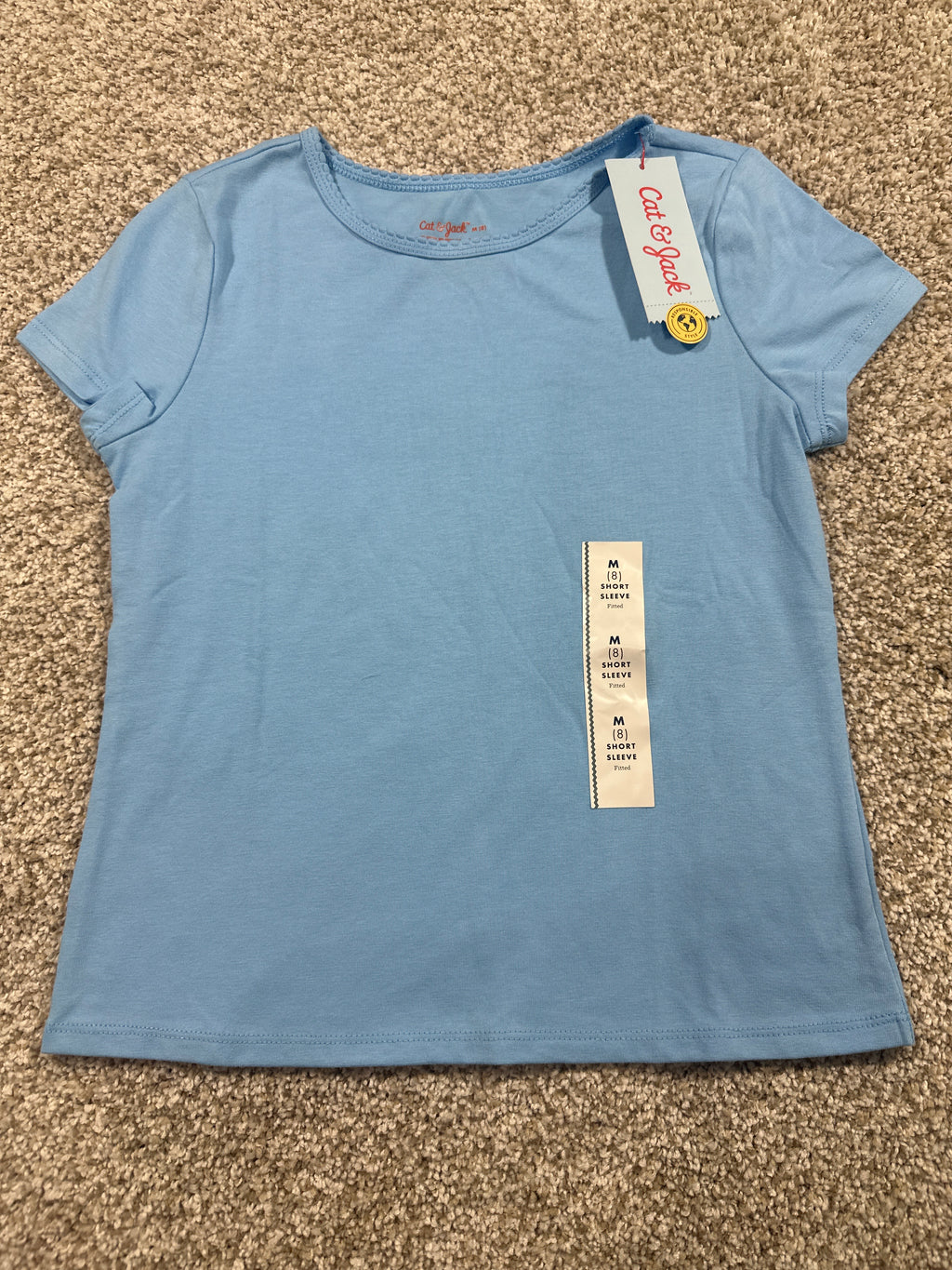 Cat & Jack girls sky blue fitted short-sleeve T-shirt, size M (8)
