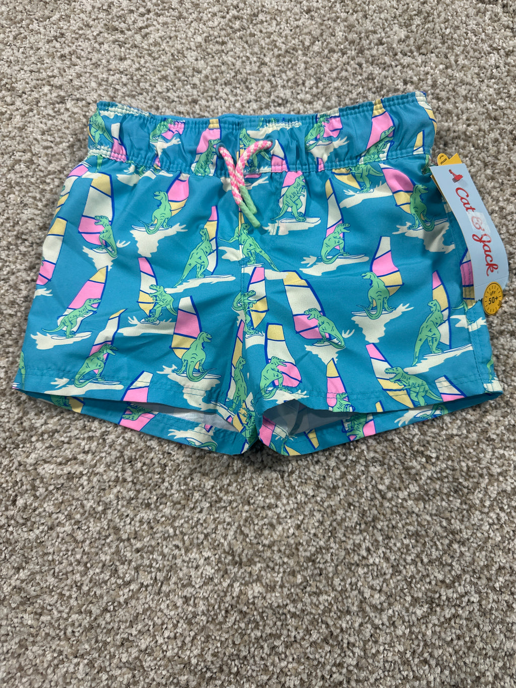 Cat & Jack Blue Dinosaur Surf Swim Trunks Size 18M - photo 1