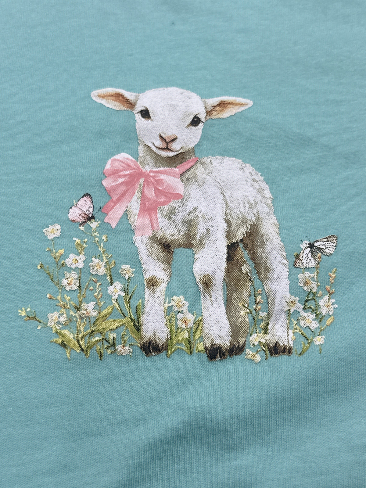 Cat & Jack girls light aqua lamb graphic classic T-shirt size S 6 7