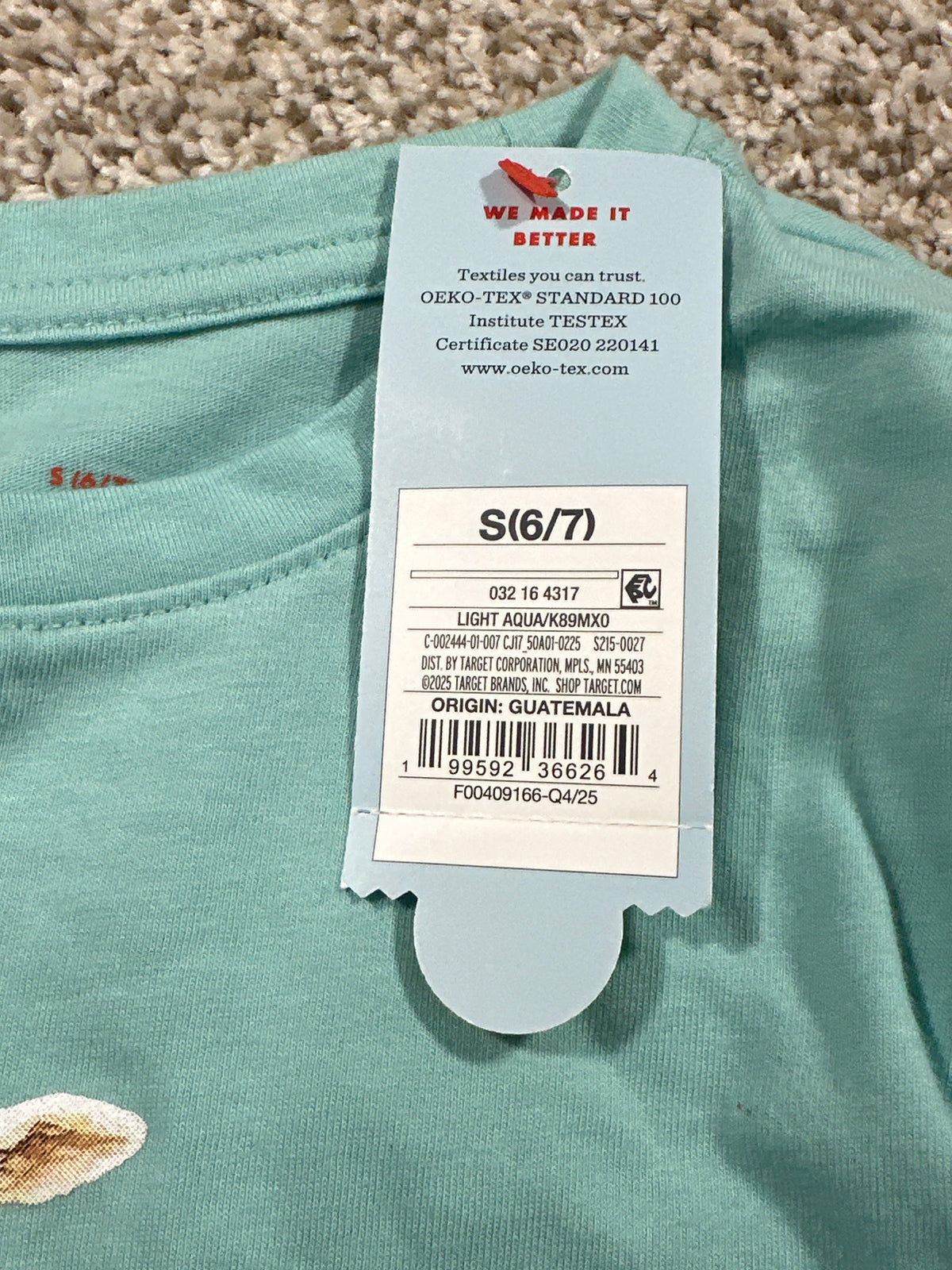 Cat & Jack girls light aqua lamb graphic classic T-shirt size S 6 7