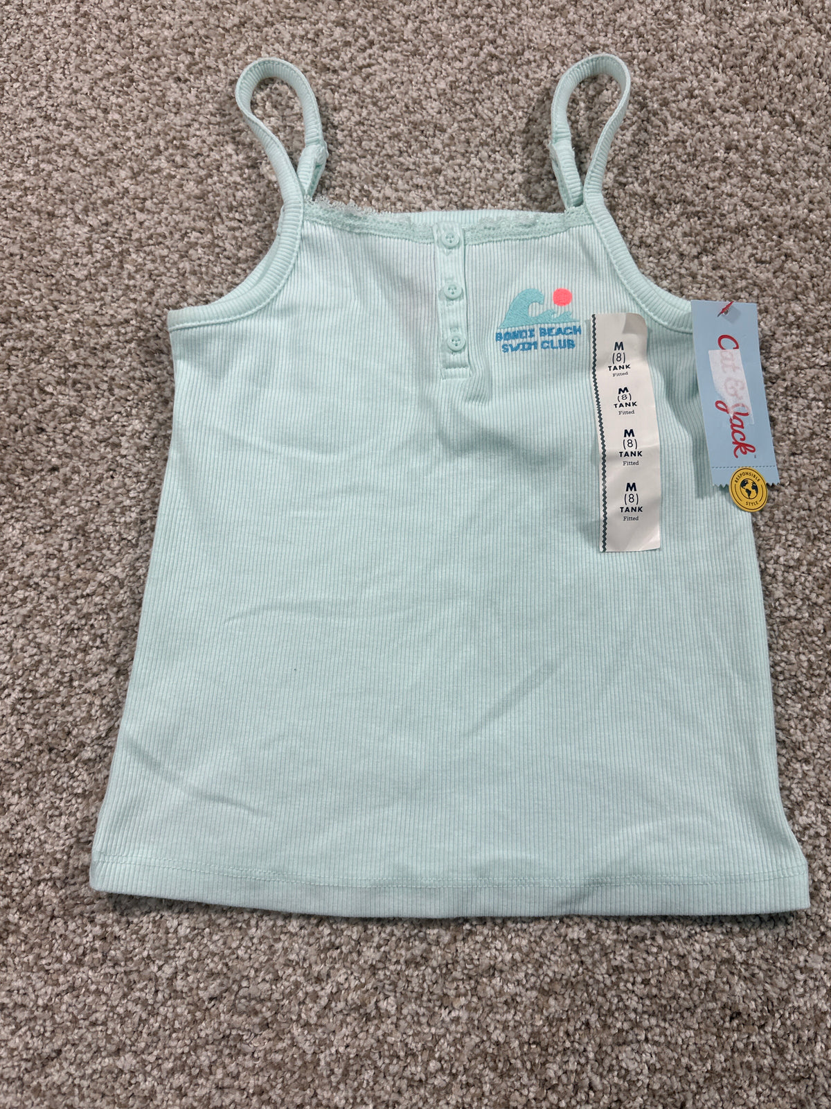 Cat & Jack girls fitted ribbed tank top in pale mint, size M (8)