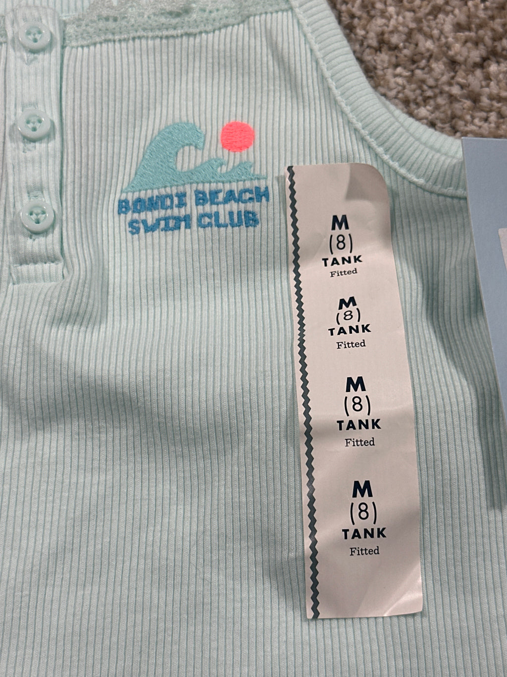 Cat & Jack girls fitted ribbed tank top in pale mint, size M (8)