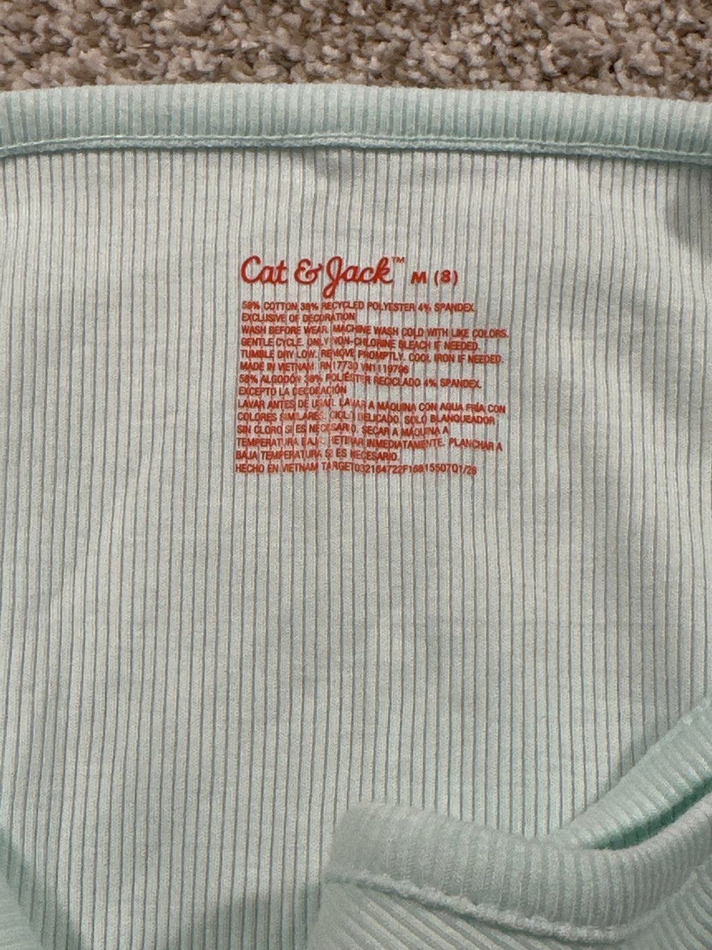 Cat & Jack girls fitted ribbed tank top in pale mint, size M (8)
