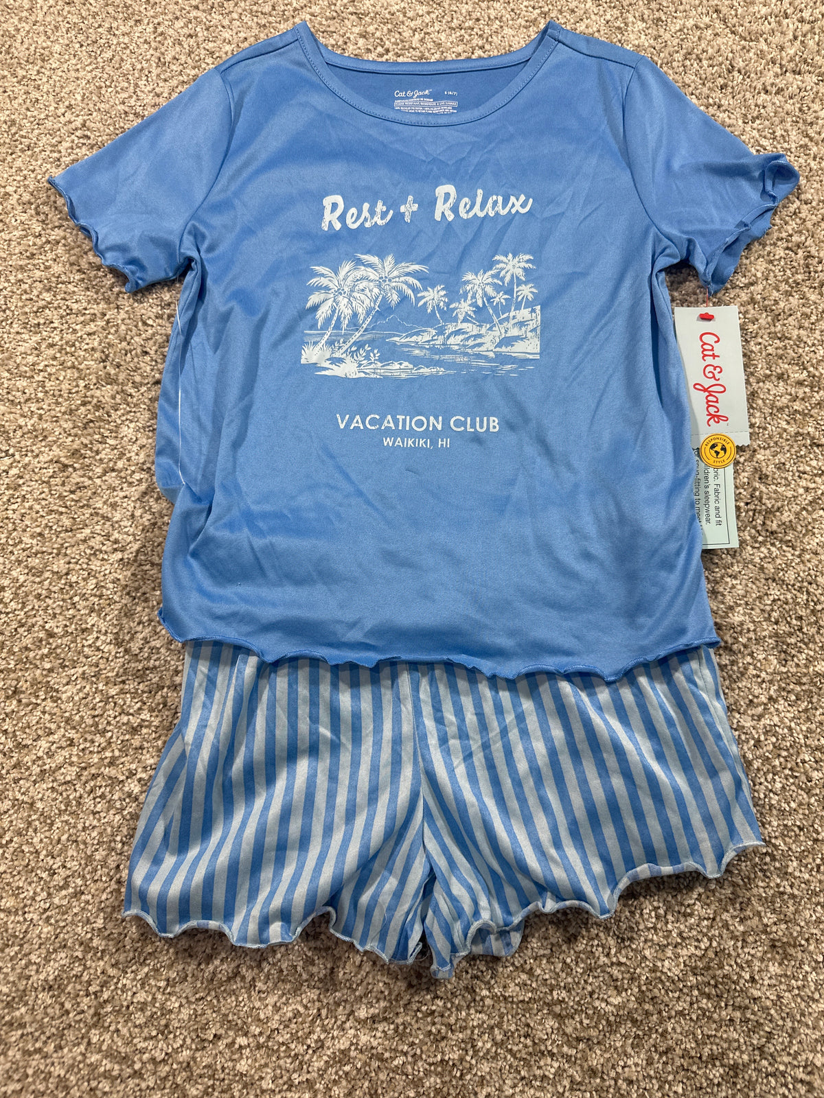 Cat & Jack girls Blue Hawaii Rest & Relax 2-piece pajama set, size S (6/7)
