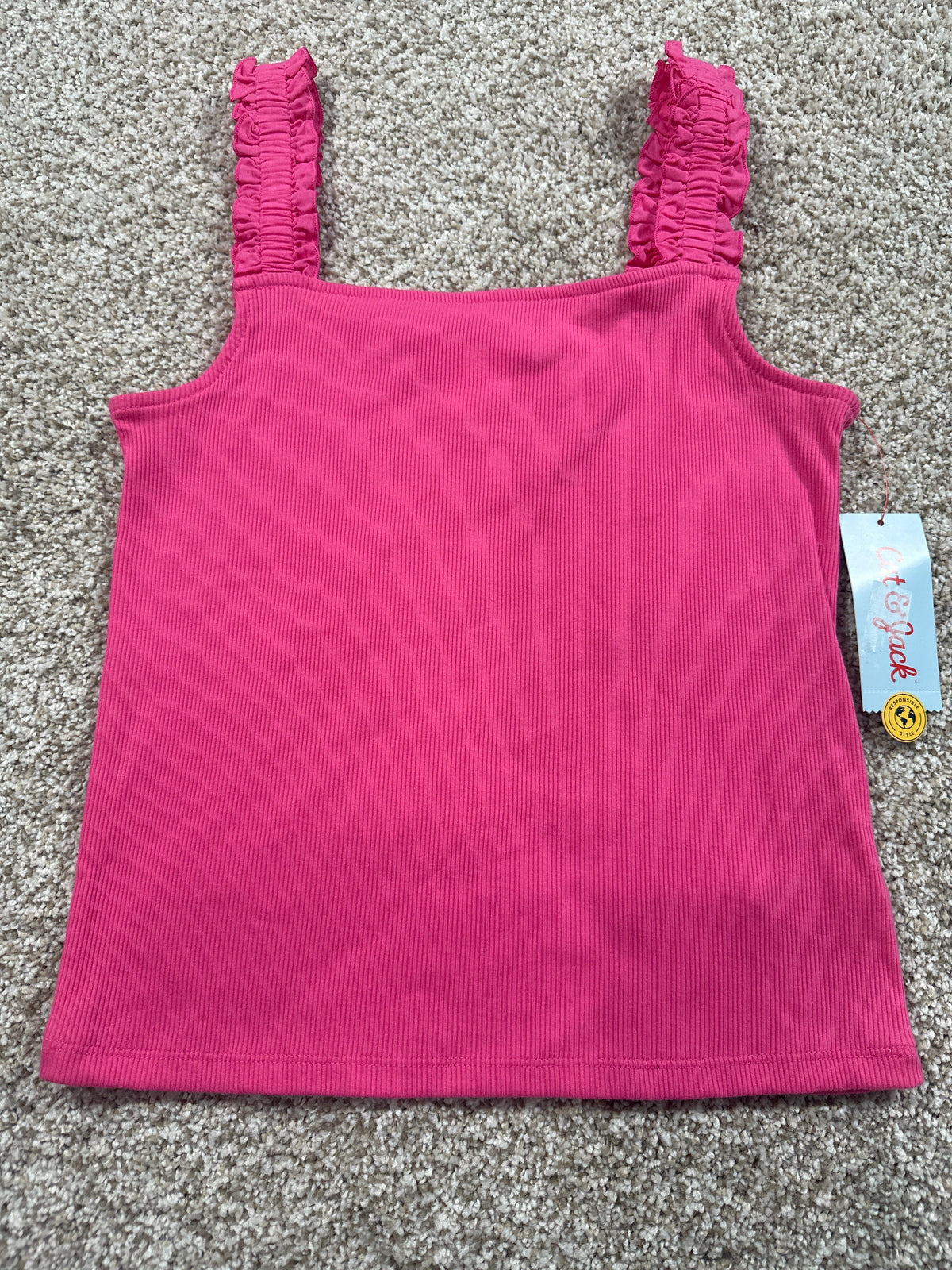 Cat & Jack dark pink ribbed ruffle strap tank top size L 10 12
