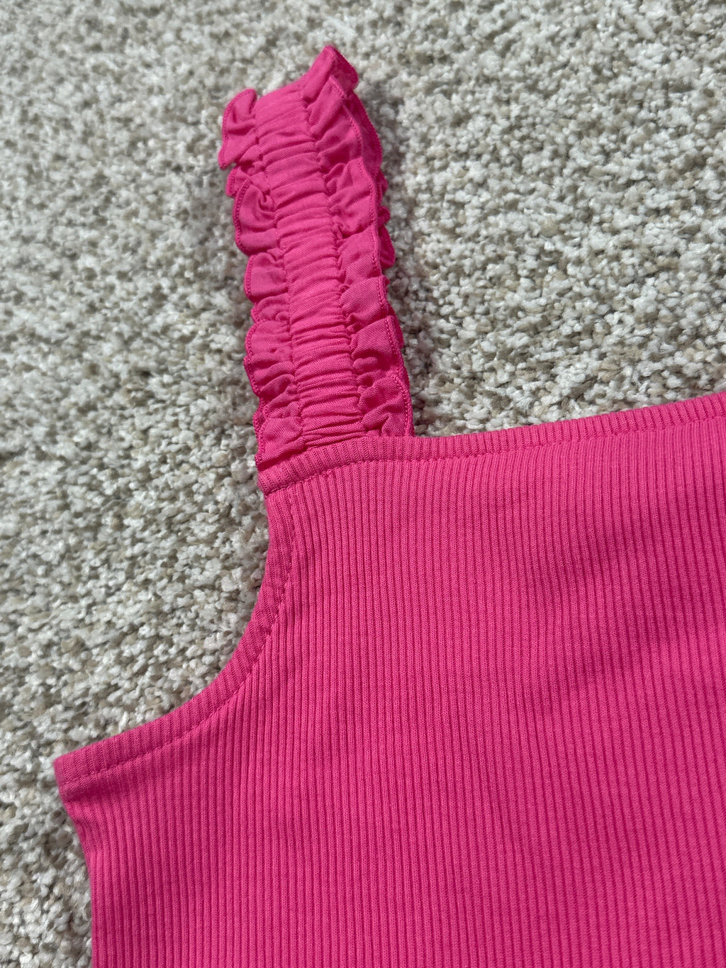 Cat & Jack dark pink ribbed ruffle strap tank top size L 10 12
