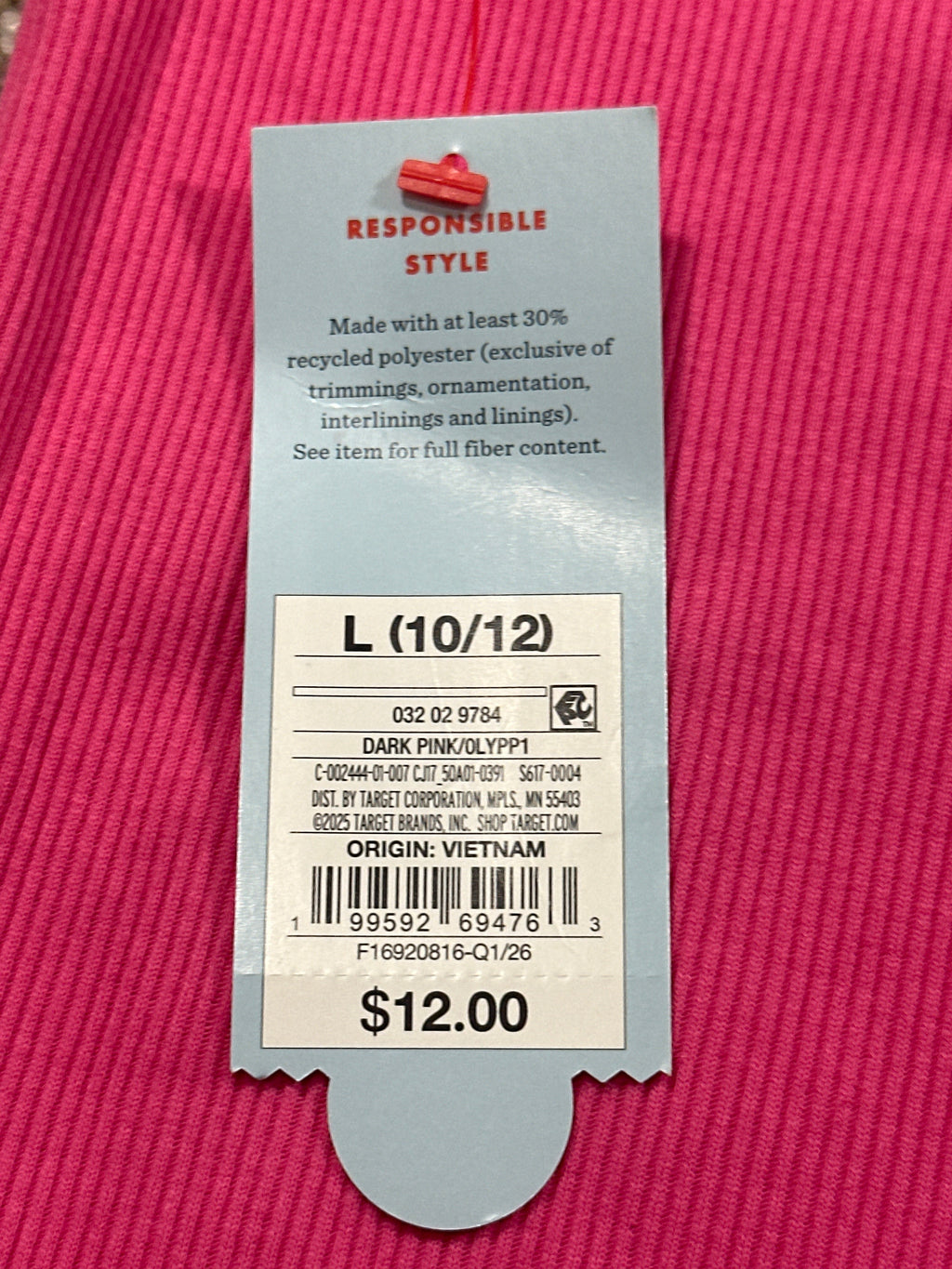 Cat & Jack dark pink ribbed ruffle strap tank top size L 10 12