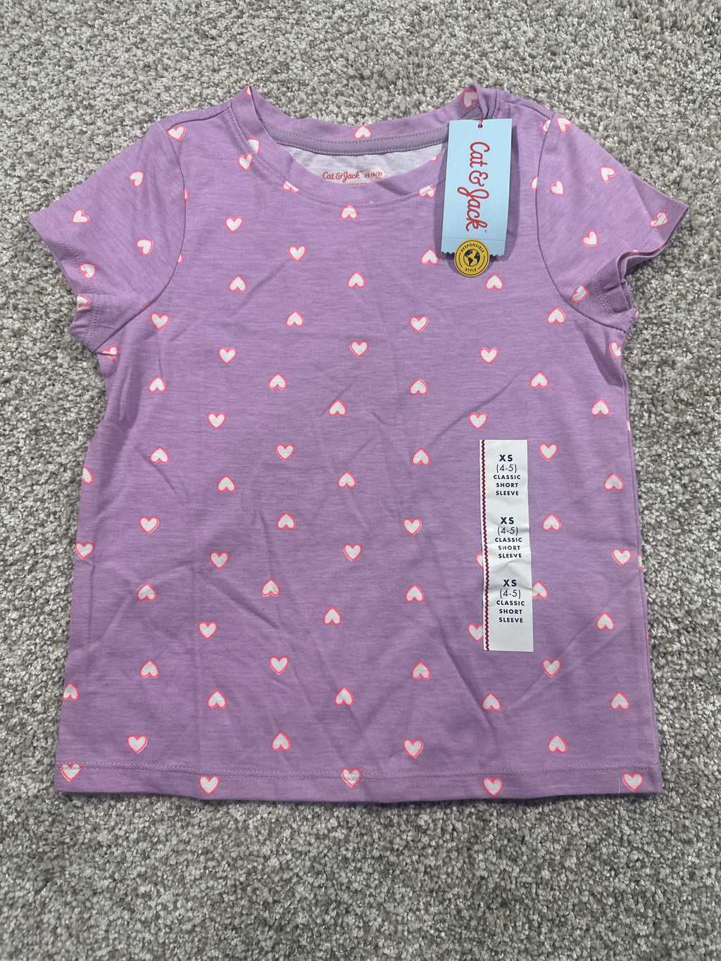Cat & Jack girls purple hearts short-sleeve T-shirt, size XS (4/5)
