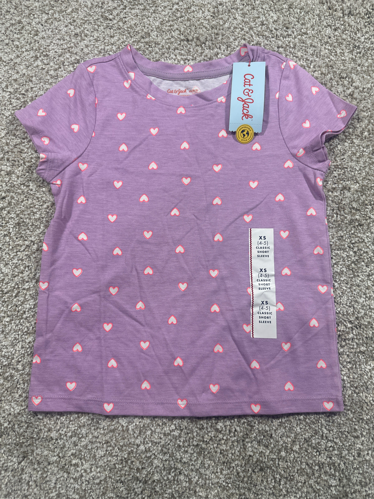 Cat & Jack girls purple hearts short-sleeve T-shirt, size XS (4/5)