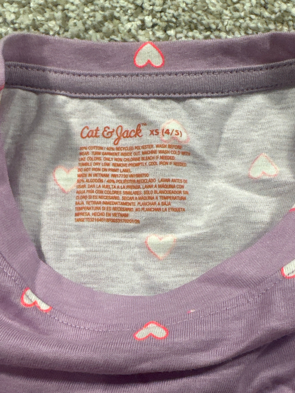 Cat & Jack girls purple hearts short-sleeve T-shirt, size XS (4/5)