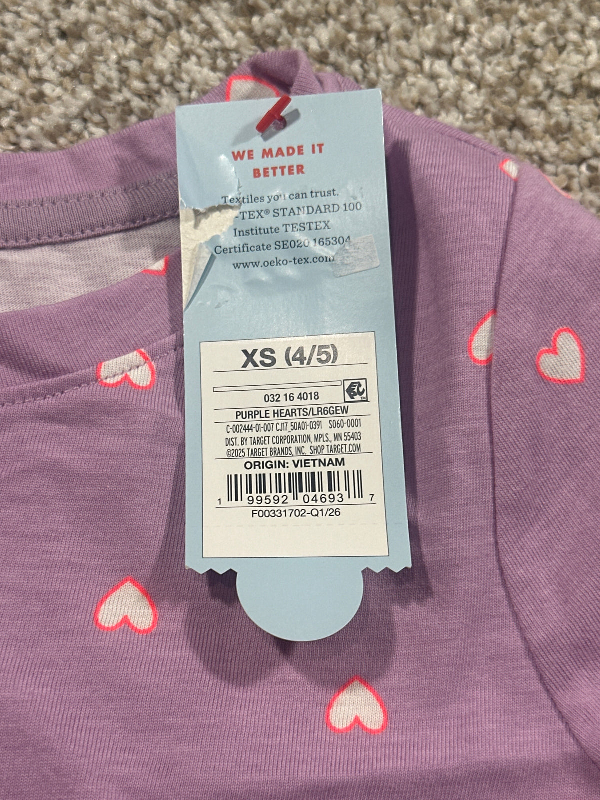 Cat & Jack girls purple hearts short-sleeve T-shirt, size XS (4/5)