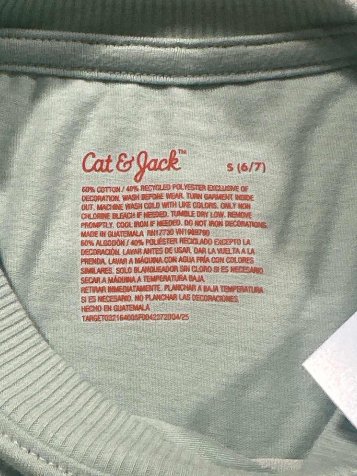Cat & Jack girls Dusty Mint butterfly relaxed short-sleeve T-shirt, size S (6/7)