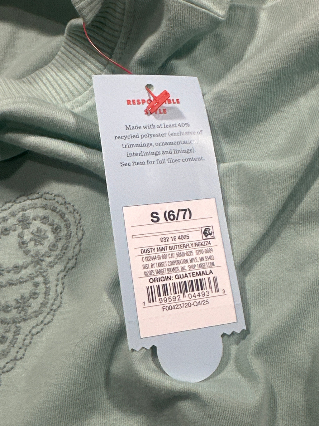 Cat & Jack girls Dusty Mint butterfly relaxed short-sleeve T-shirt, size S (6/7)