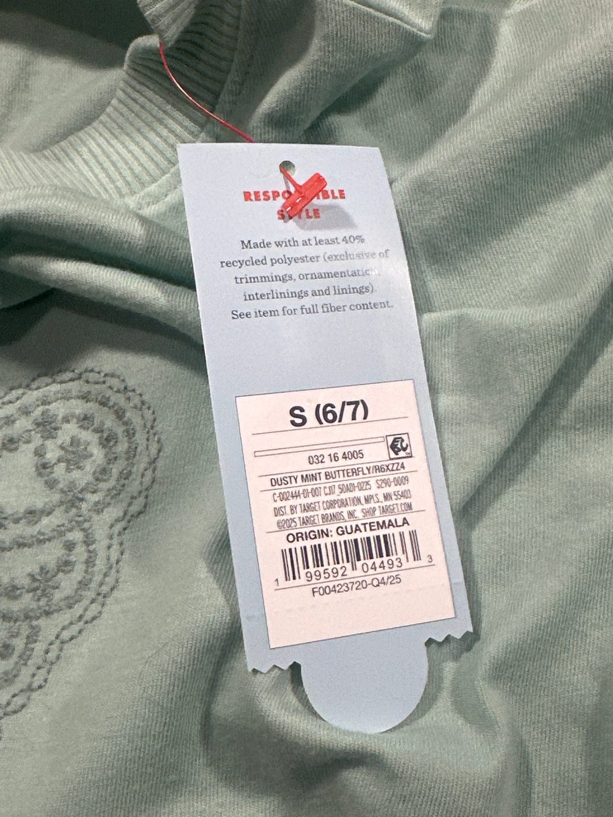 Cat & Jack girls Dusty Mint butterfly relaxed short-sleeve T-shirt, size S (6/7)