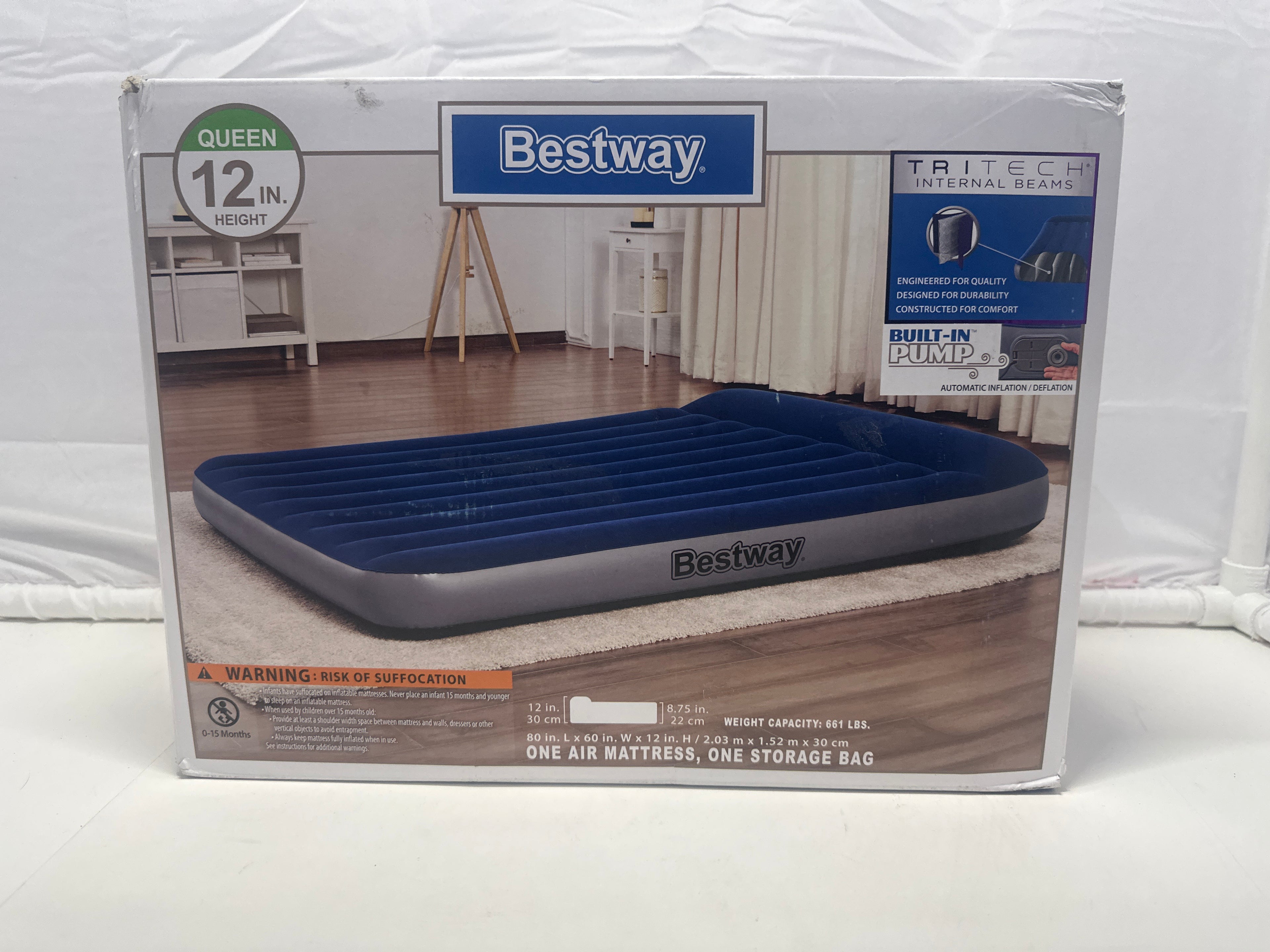 Bestway Queen 12" Air Mattress with Built-In Pump – Model #67937E