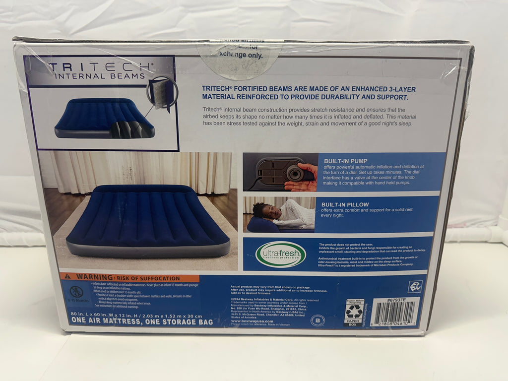 Bestway Queen 12" Air Mattress with Built-In Pump – Model #67937E