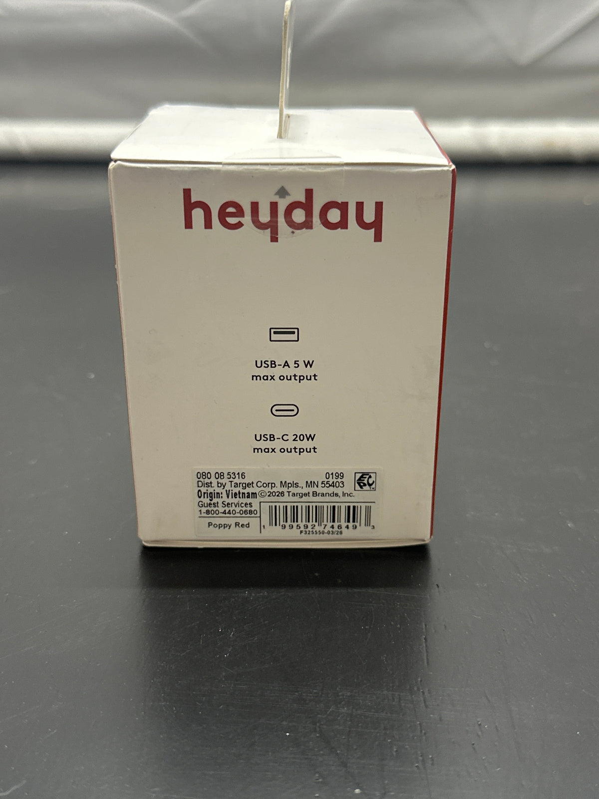 heyday poppy red wall charger USB-C and USB-A port specifications and UPC