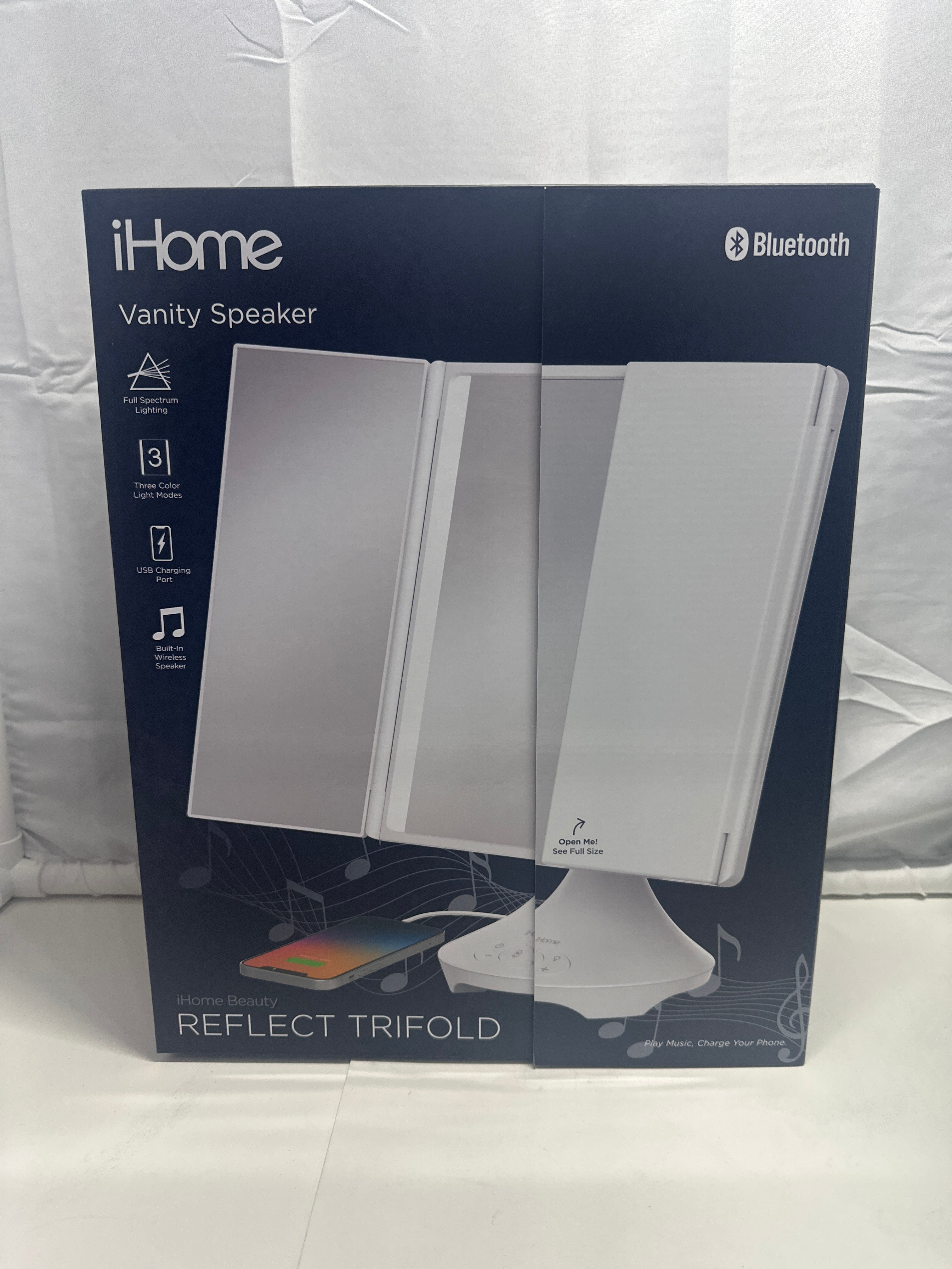 iHome Beauty Reflect Trifold Vanity Mirror with Bluetooth Speaker (iCVBT40W)
