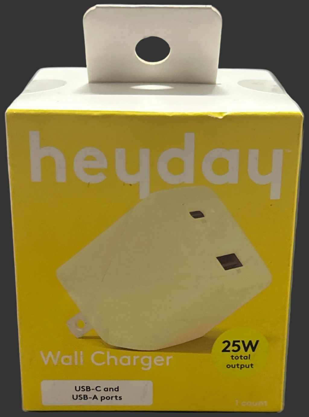 heyday Yellow Dual-Port USB-C & USB-A 25W Wall Charger