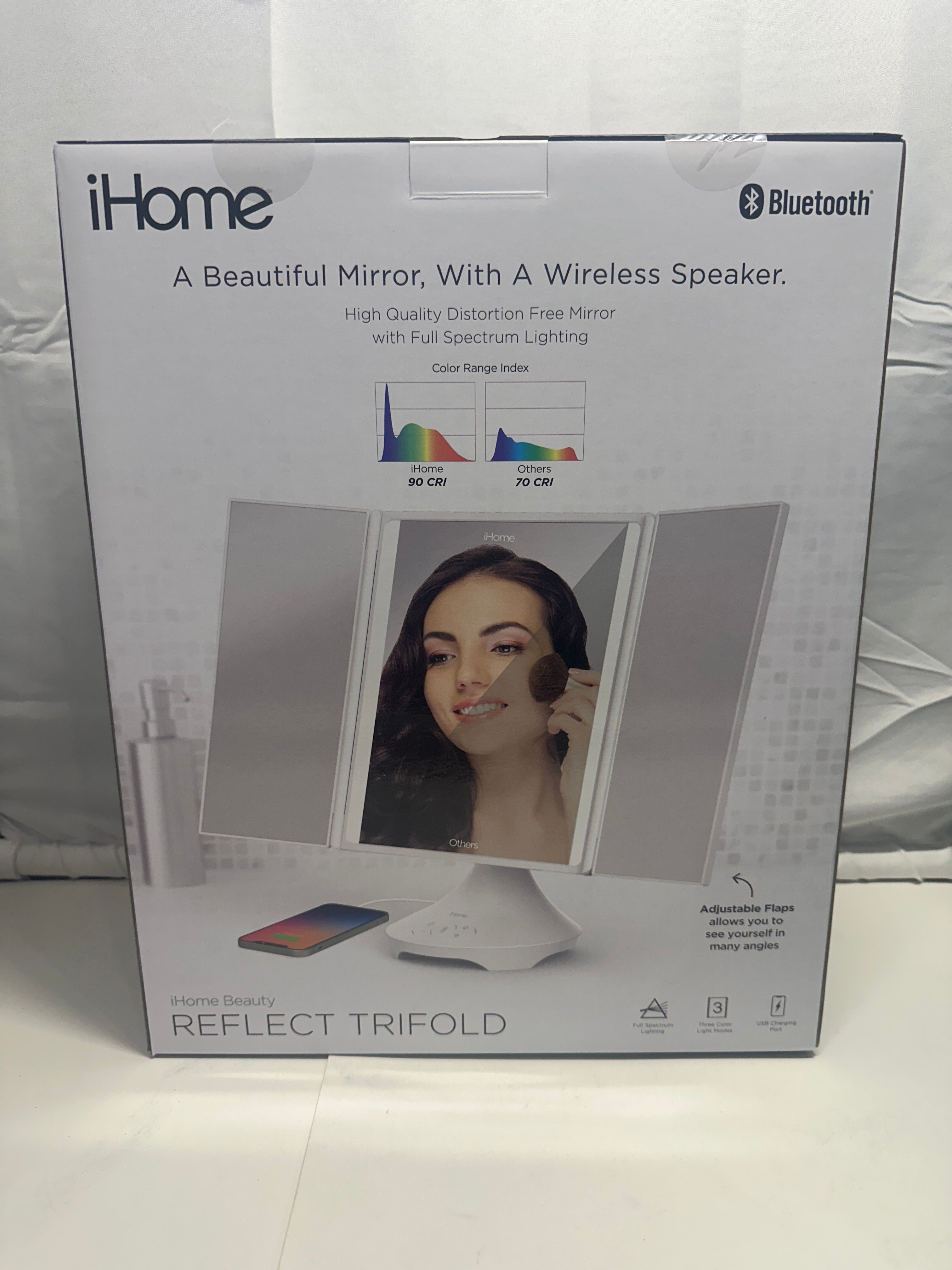iHome Beauty Reflect Trifold Vanity Mirror with Bluetooth Speaker (iCVBT40W)