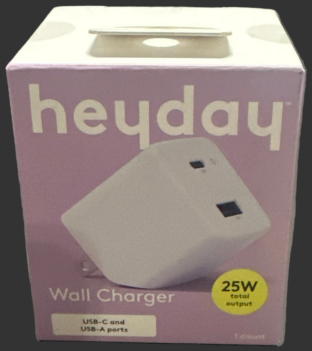 heyday Purple Dual-Port USB-C & USB-A 25W Wall Charger