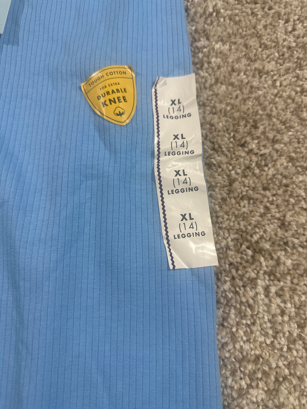 Cat & Jack girls Sky Blue ribbed durable-knee leggings, size XL (14)