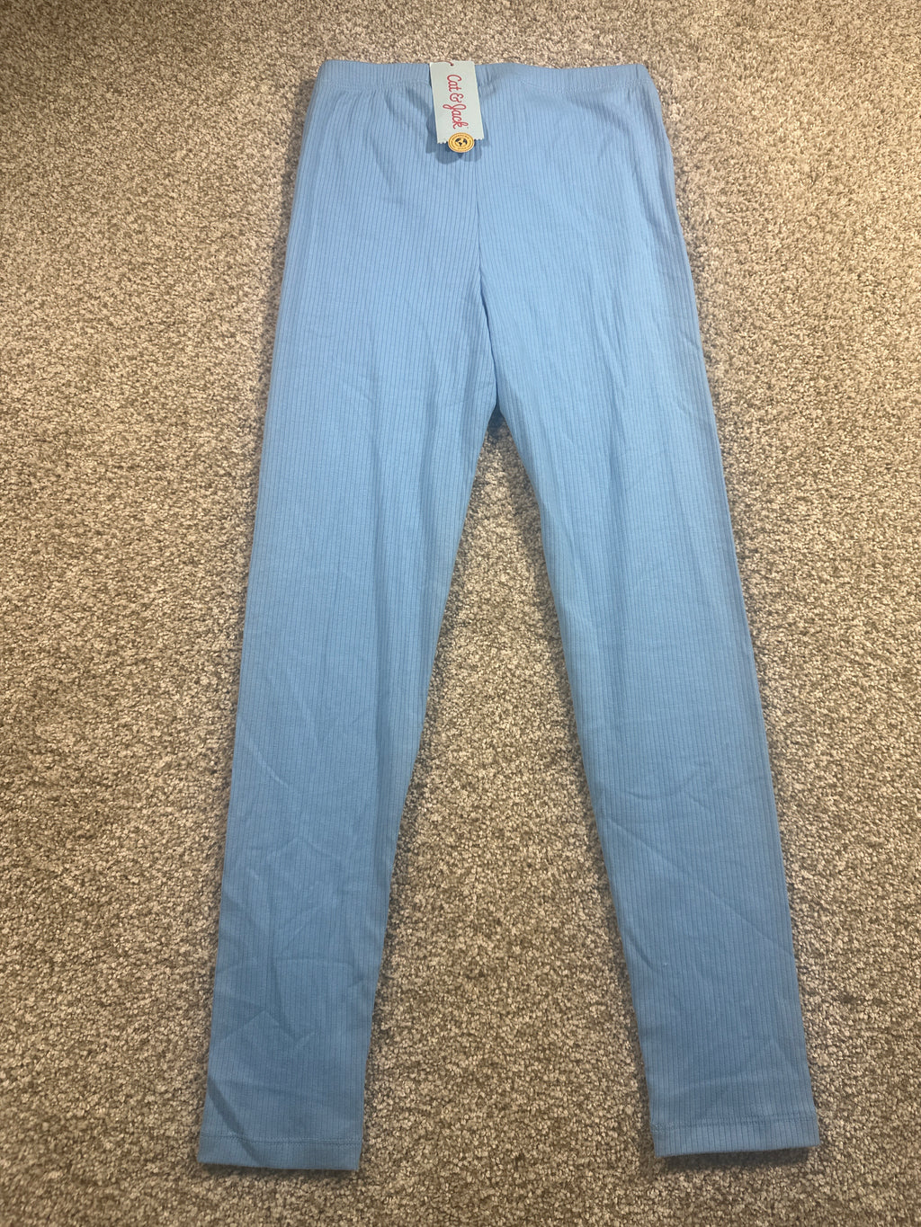 Cat & Jack girls Sky Blue ribbed durable-knee leggings, size XL (14)