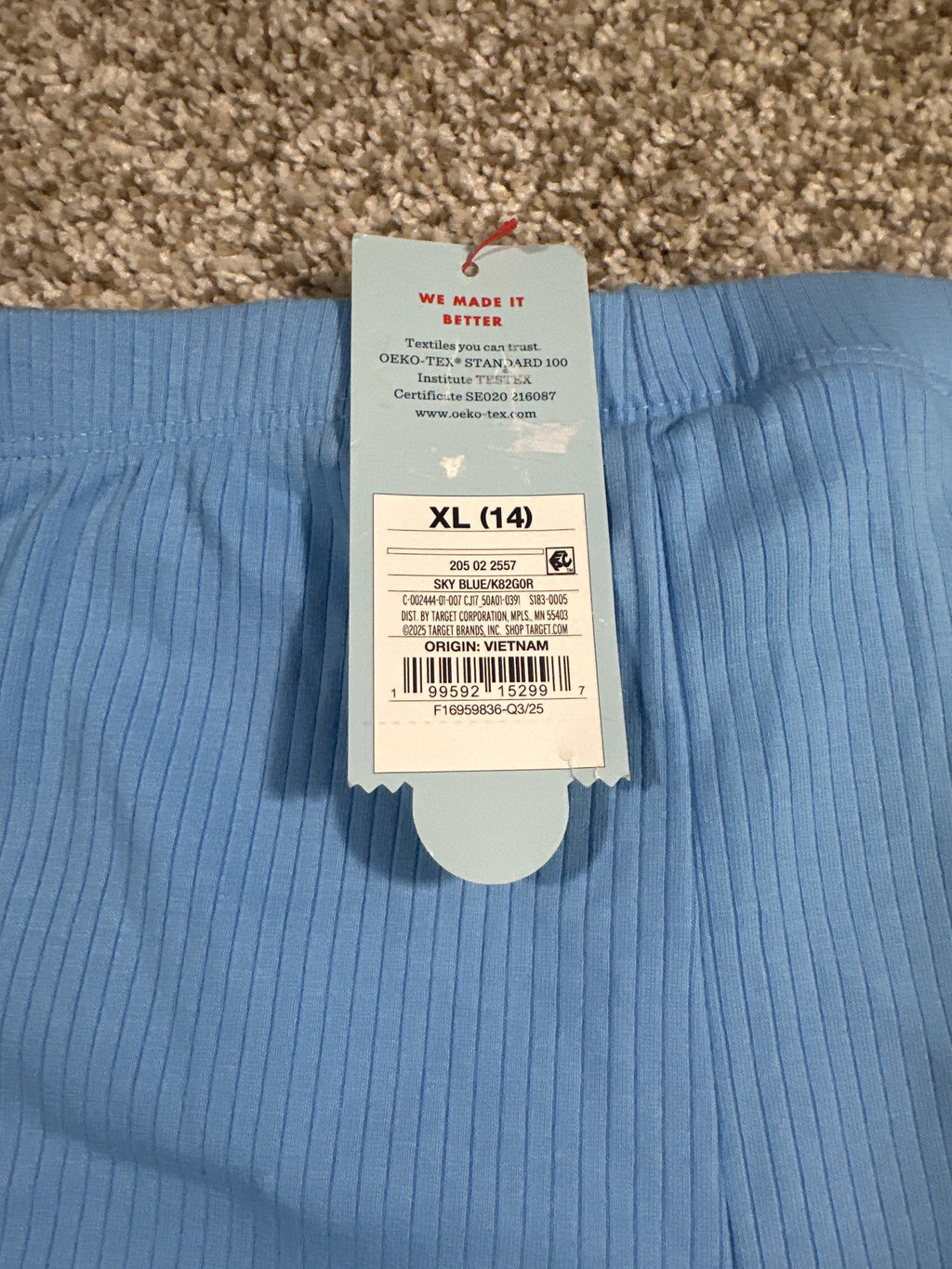 Cat & Jack girls Sky Blue ribbed durable-knee leggings, size XL (14)