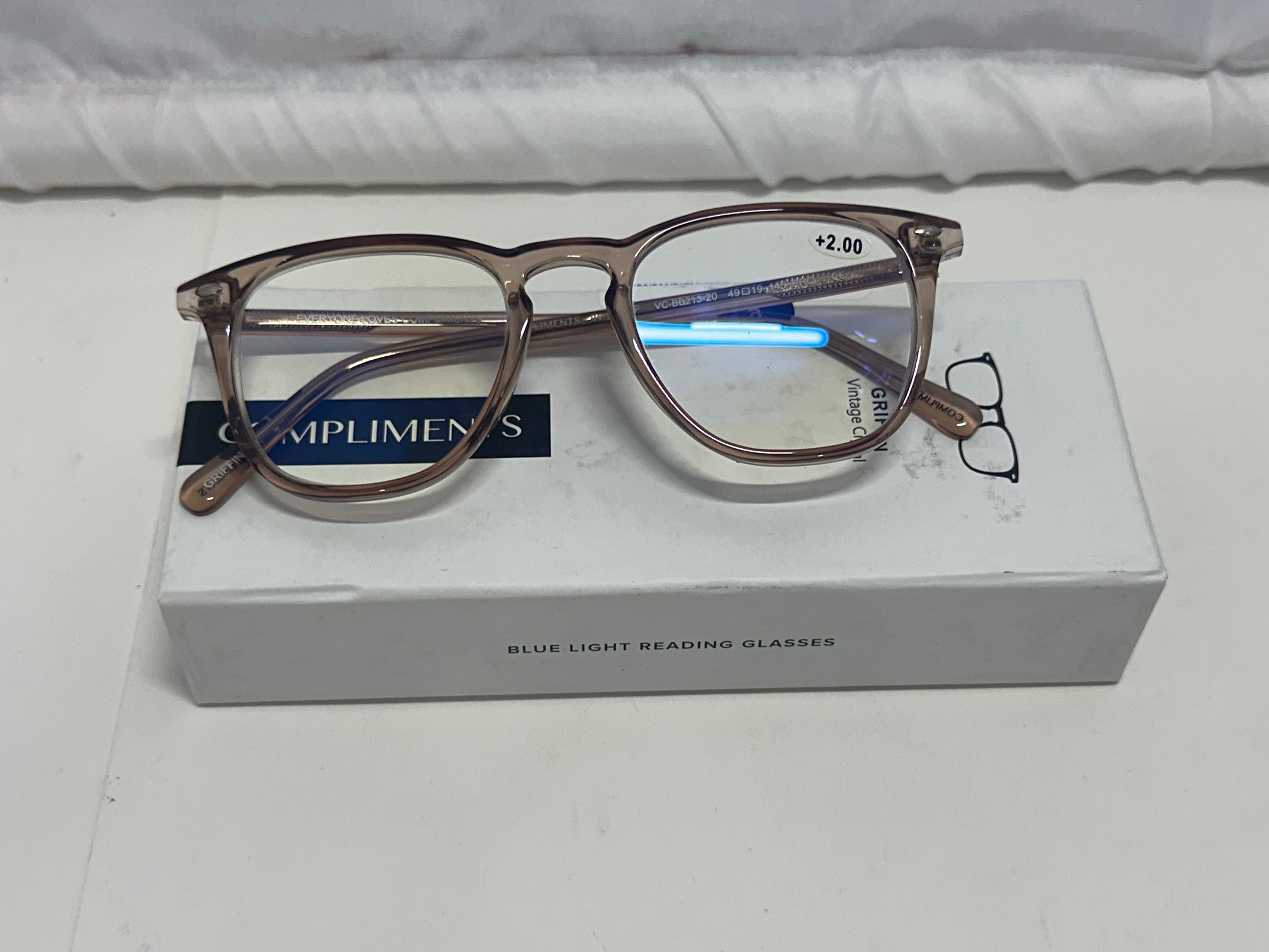 Compliments by DIFF Eyewear Griffin Blue Light Reading Glasses Vintage Crystal +2.0