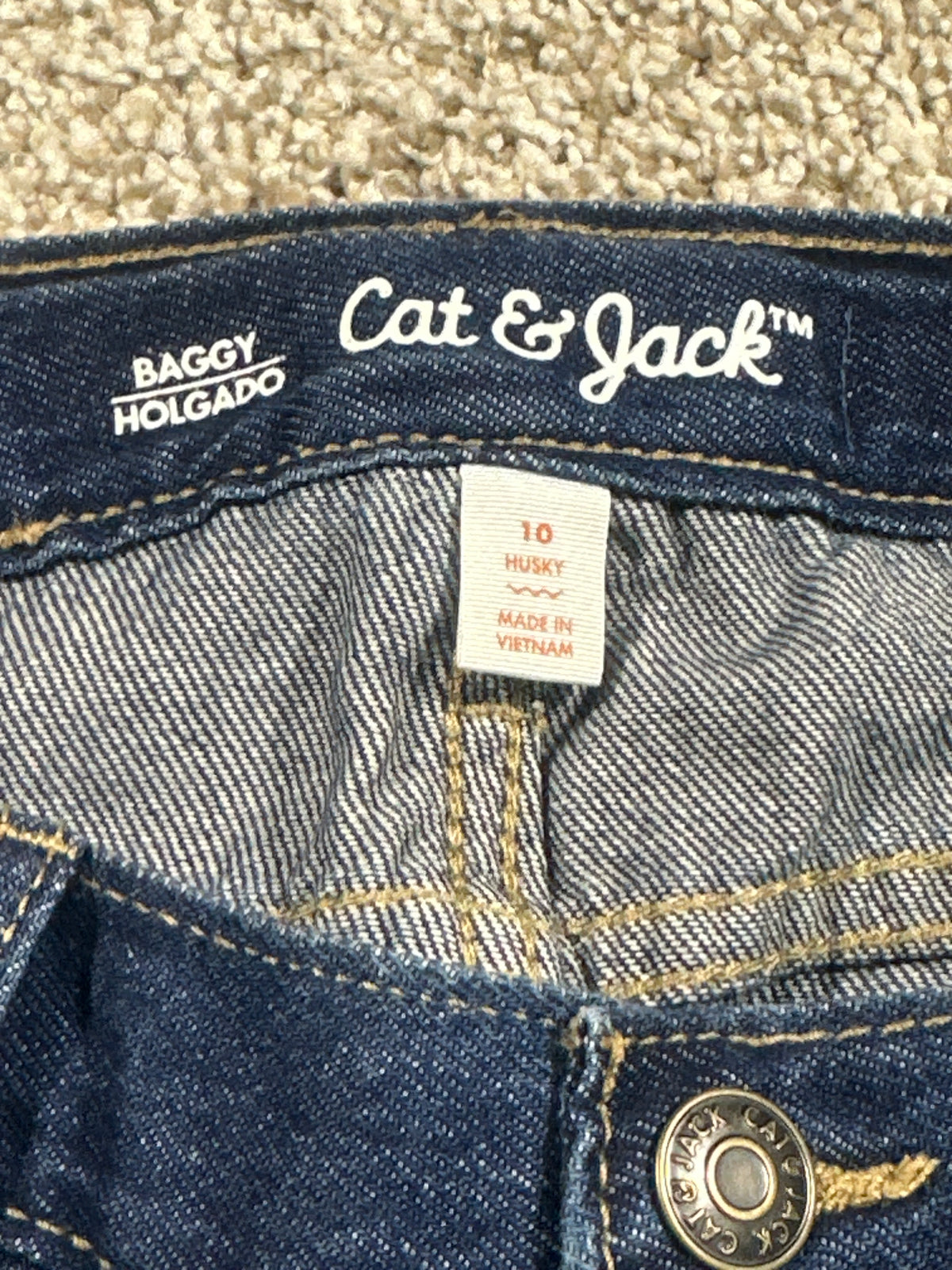 Cat & Jack boys dark-wash baggy adjustable-waist jeans size 10 Husky