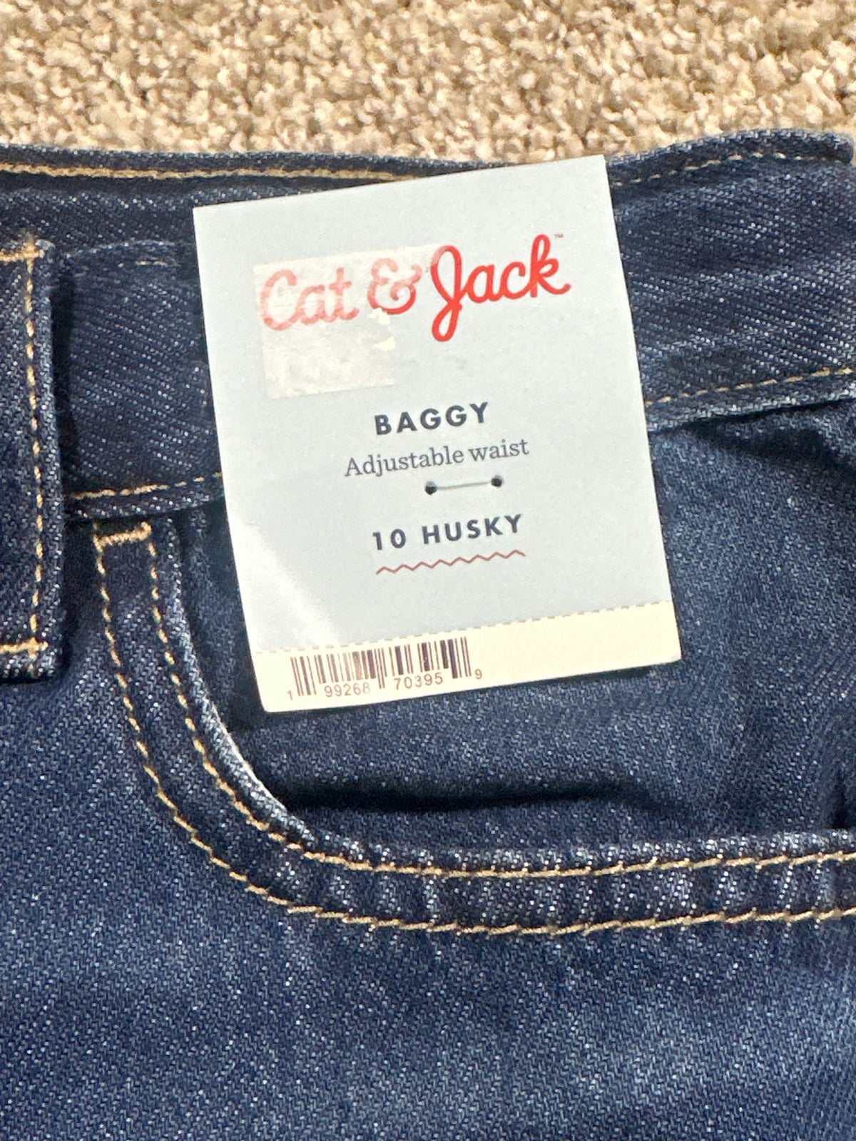 Cat & Jack boys dark-wash baggy adjustable-waist jeans size 10 Husky