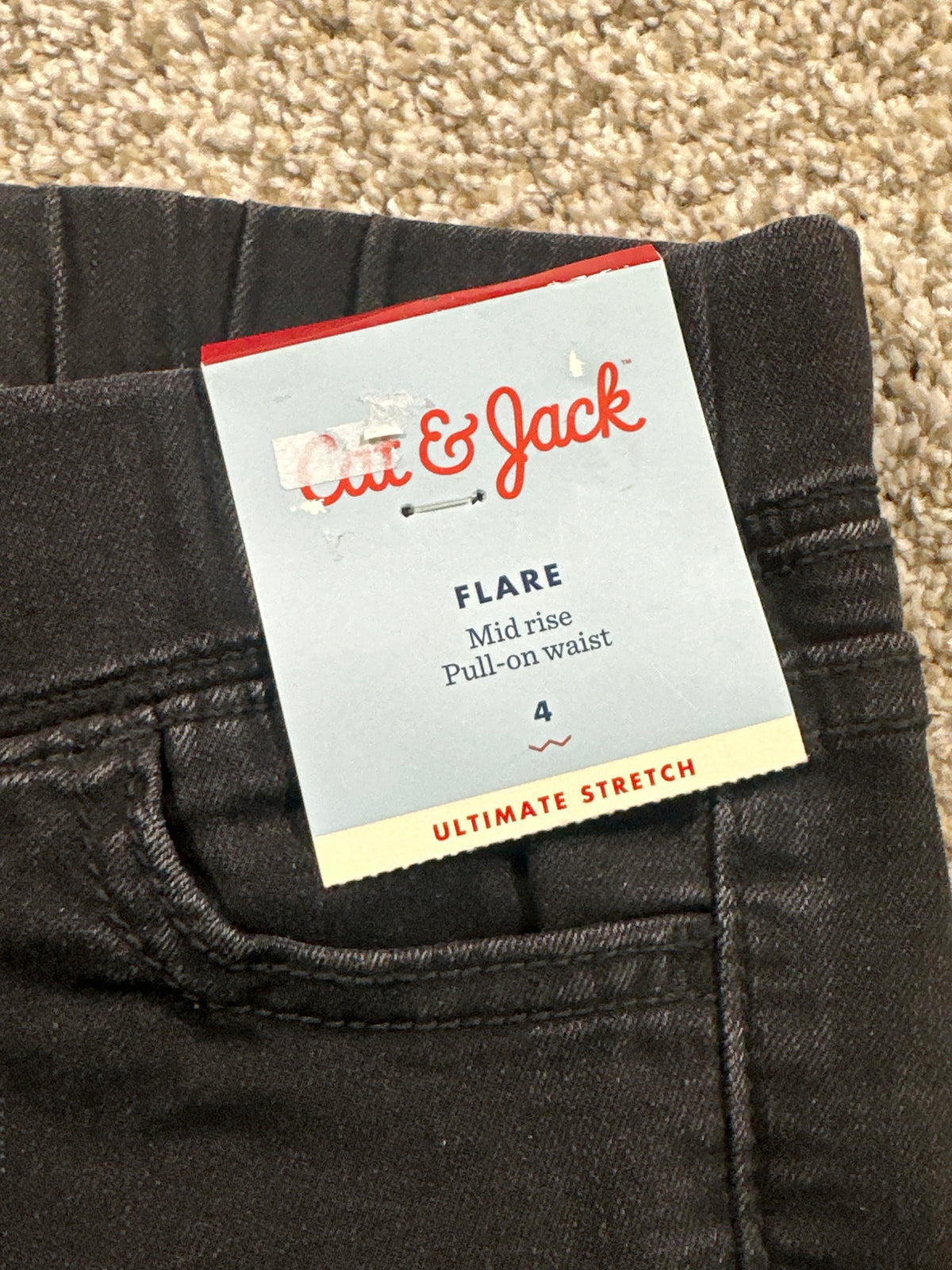 Cat & Jack girls black mid rise pull-on flare jeans, size 4