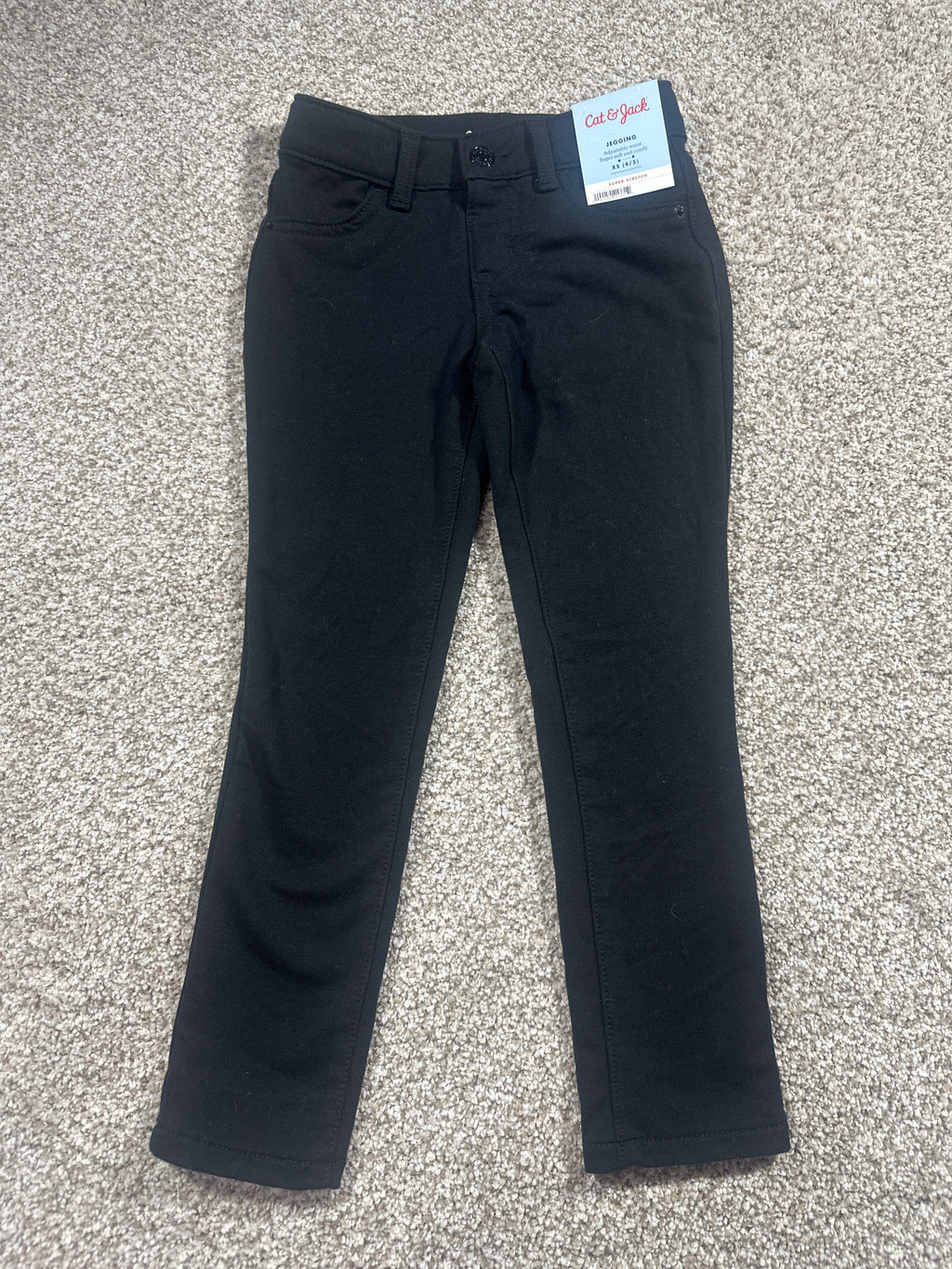 Cat & Jack girls black adjustable waist super stretch jeggings, size XS 4/5