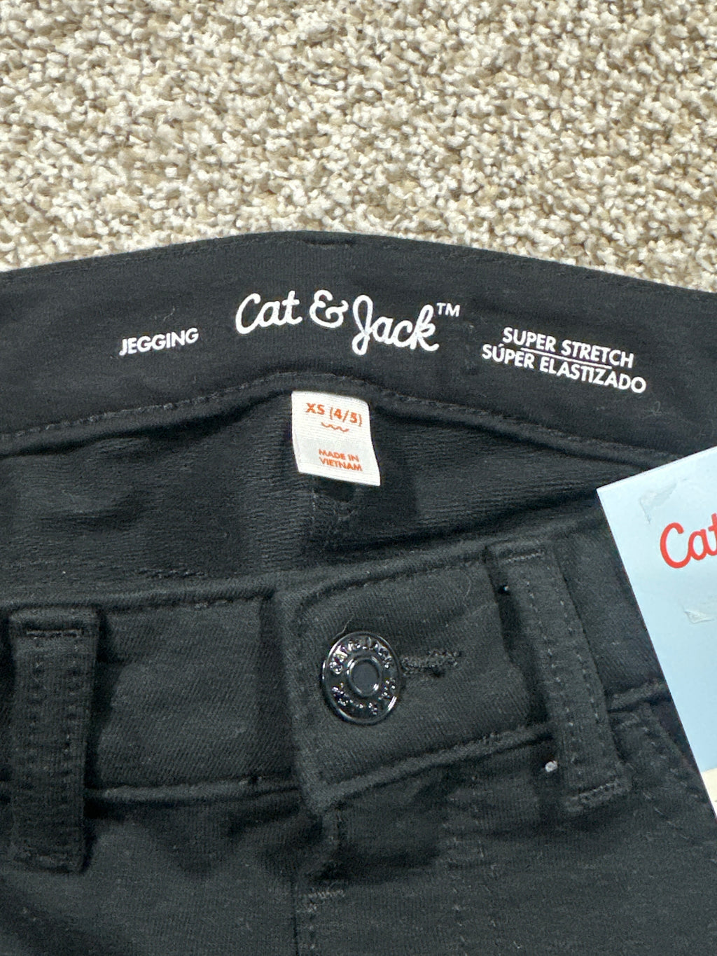 Cat & Jack girls black adjustable waist super stretch jeggings, size XS 4/5