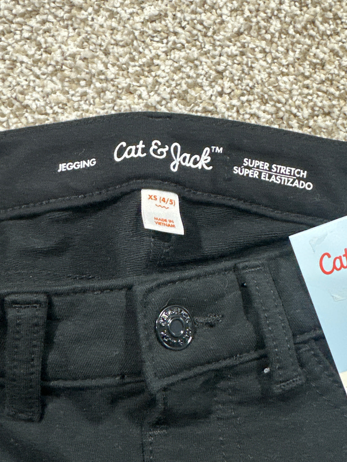 Cat & Jack girls black adjustable waist super stretch jeggings, size XS 4/5