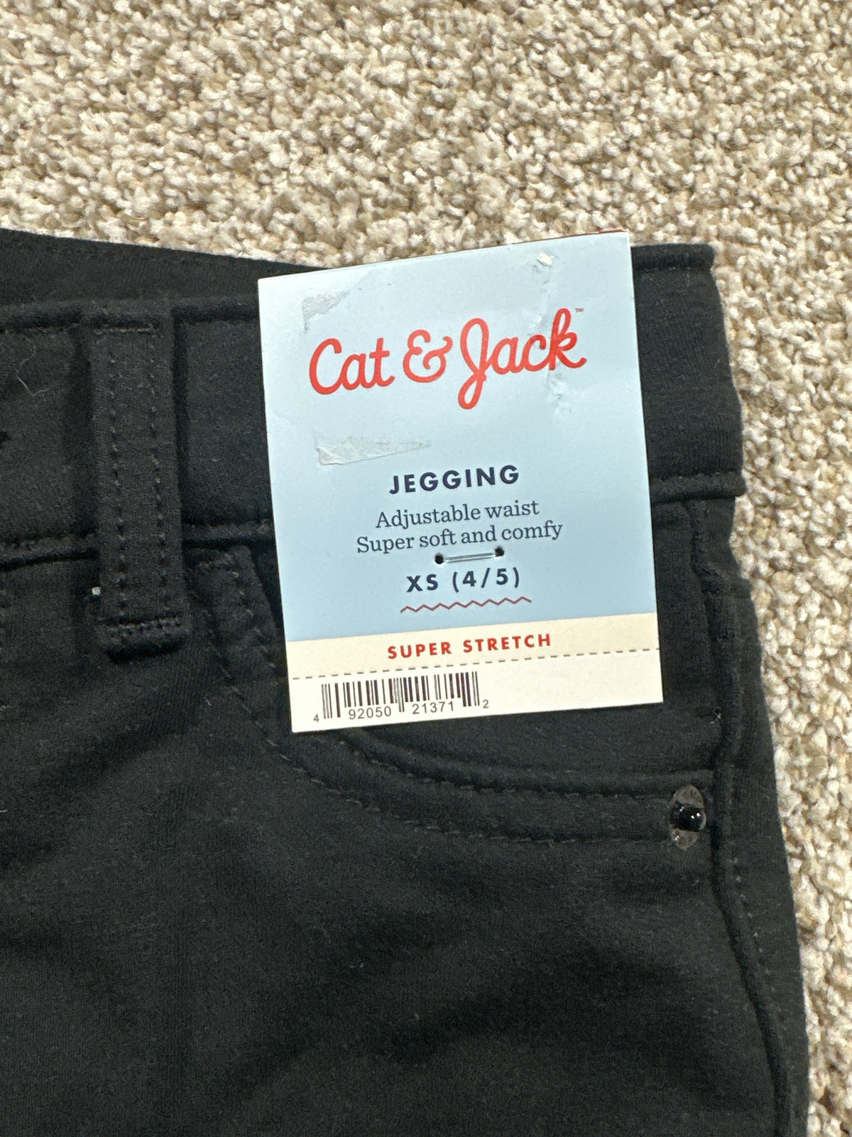 Cat & Jack girls black adjustable waist super stretch jeggings, size XS 4/5