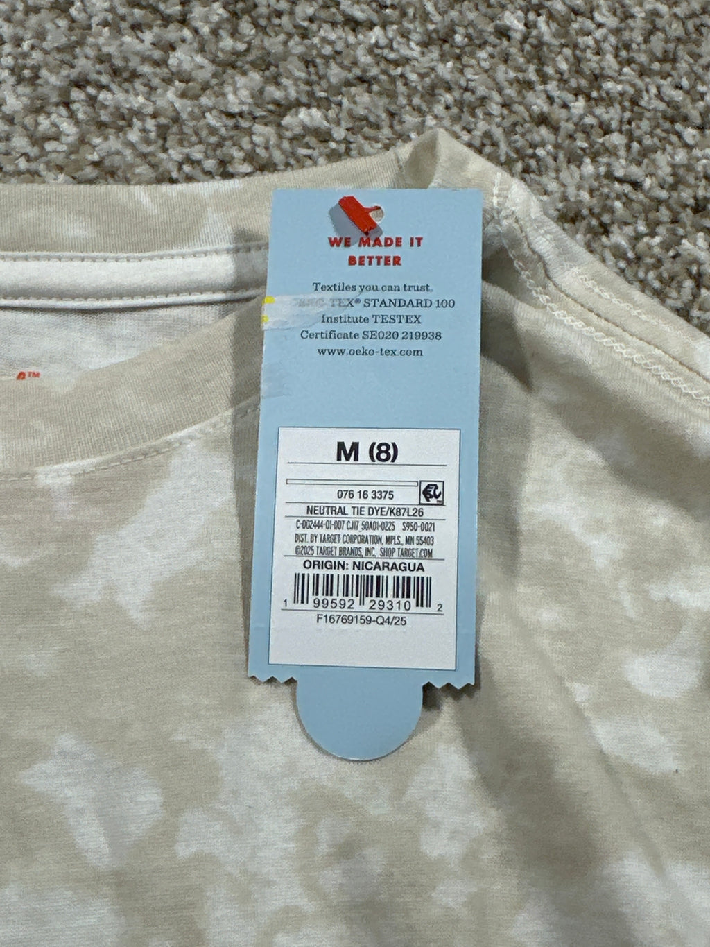 Cat & Jack kids neutral tie dye classic short sleeve T-shirt, size M 8