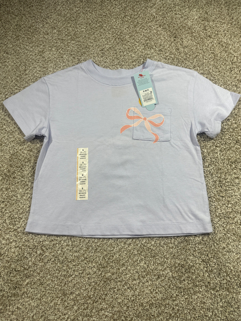 Cat & Jack Pale Lavender Bow Pocket T Shirt Size S 6 7 - Photo 1