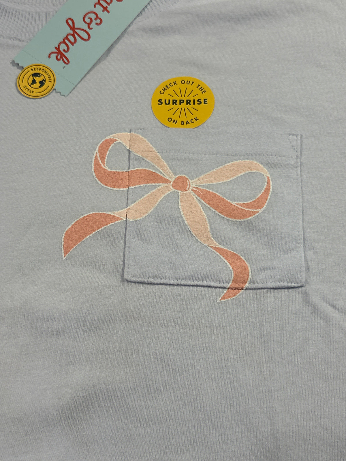 Cat & Jack Pale Lavender Bow Pocket T Shirt Size S 6 7 - Photo 2
