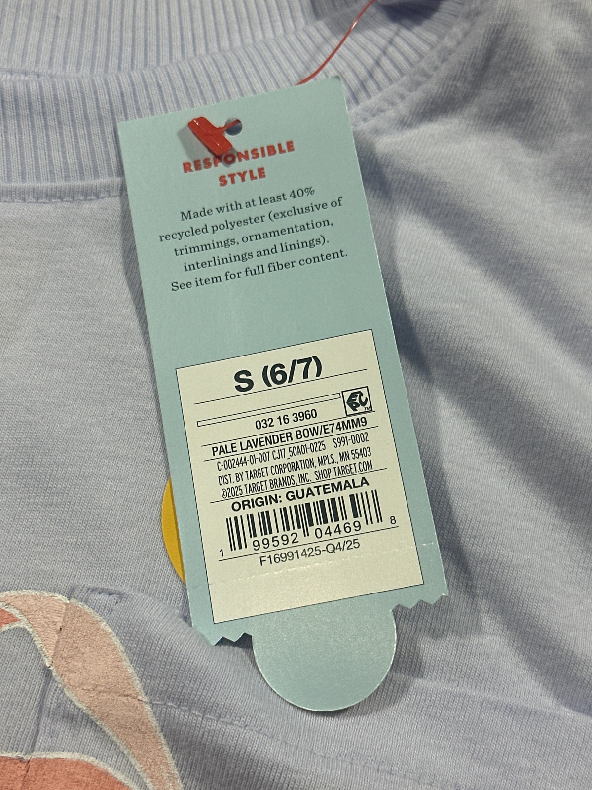 Cat & Jack Pale Lavender Bow Pocket T Shirt Size S 6 7 - Photo 5