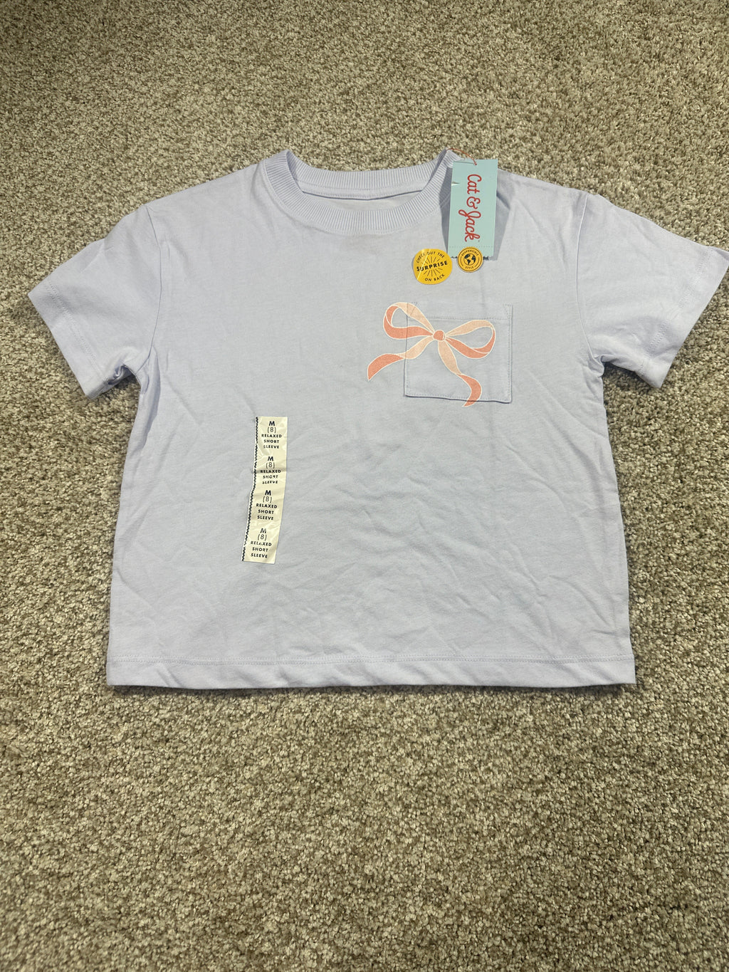Cat & Jack Pale Lavender Bow Pocket T Shirt Size M 8 - Photo 1