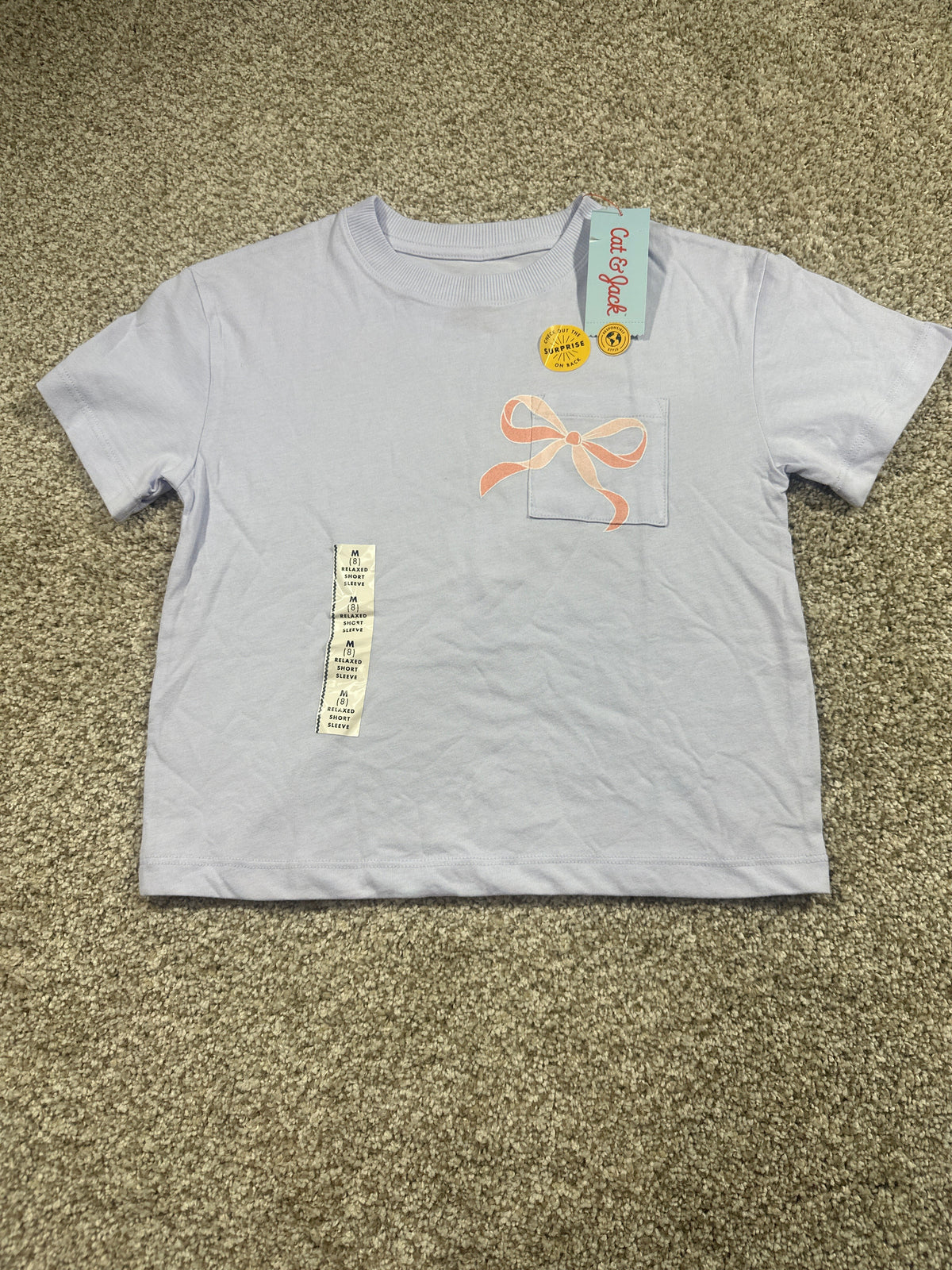 Cat & Jack Pale Lavender Bow Pocket T Shirt Size M 8 - Photo 1
