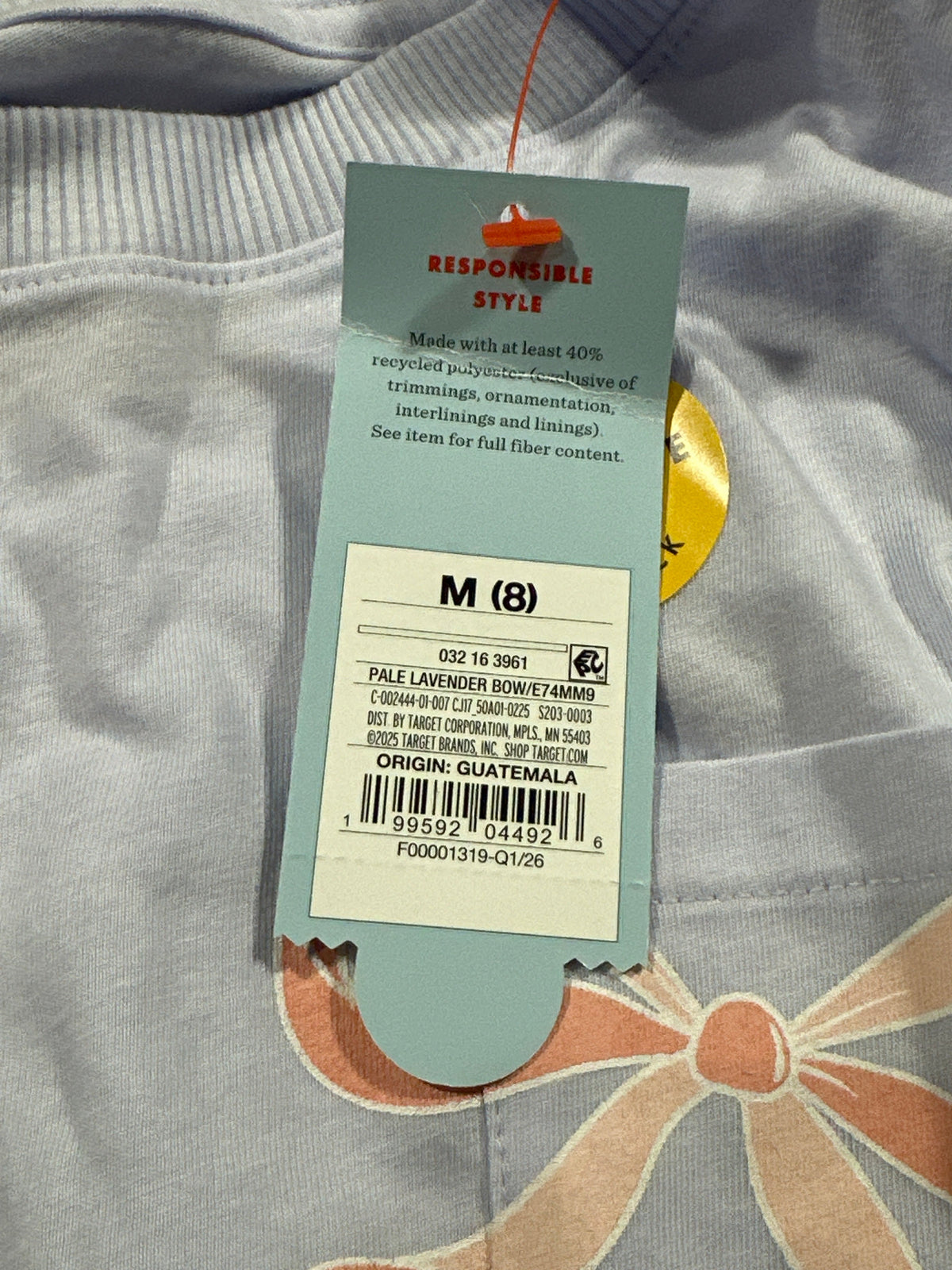 Cat & Jack Pale Lavender Bow Pocket T Shirt Size M 8 - Photo 5