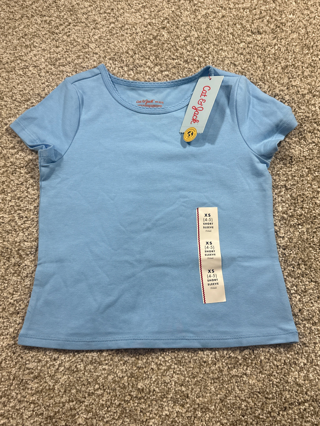Cat & Jack girls sky blue fitted short-sleeve T-shirt, size XS (4/5)