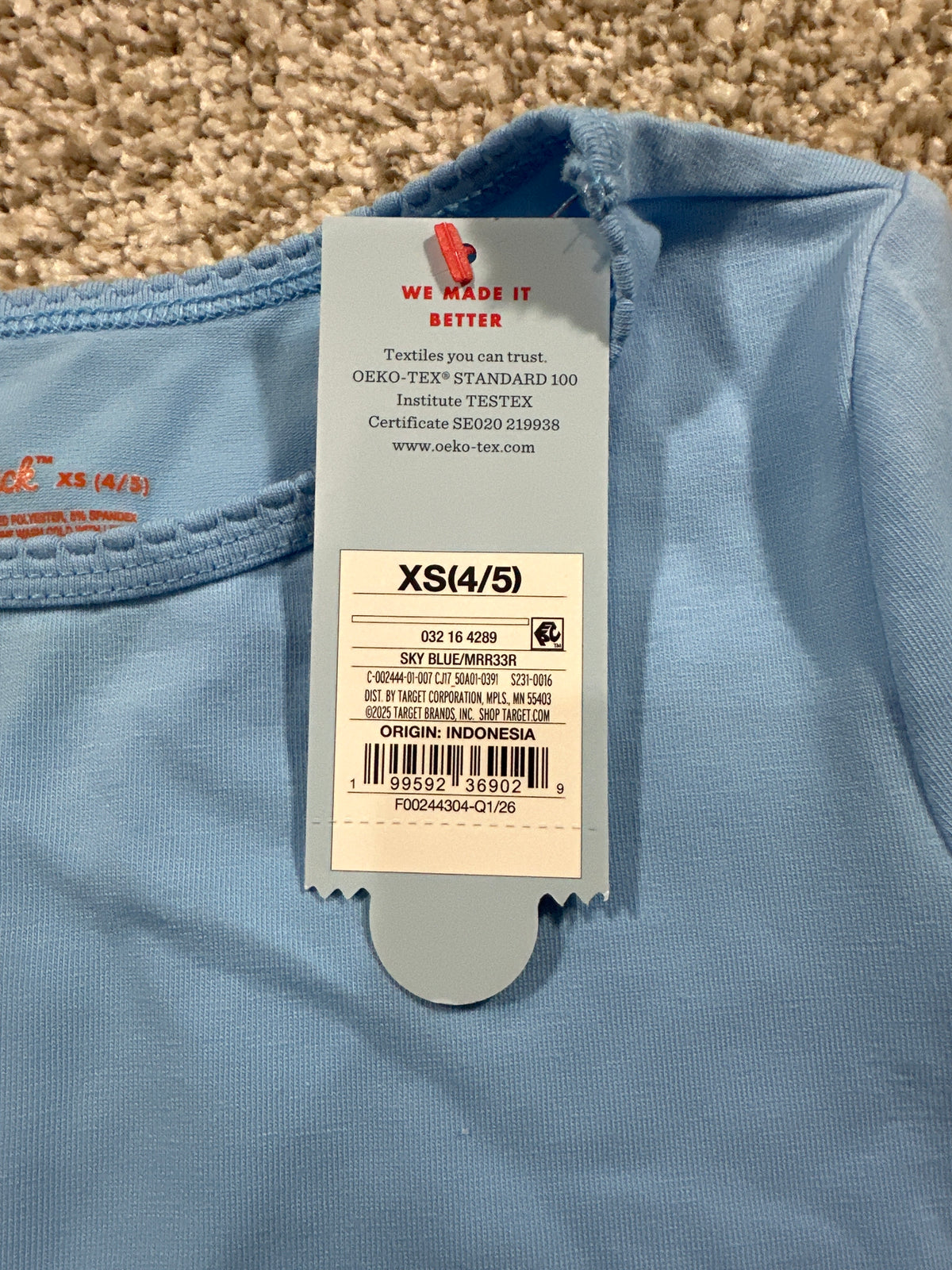 Cat & Jack girls sky blue fitted short-sleeve T-shirt, size XS (4/5)
