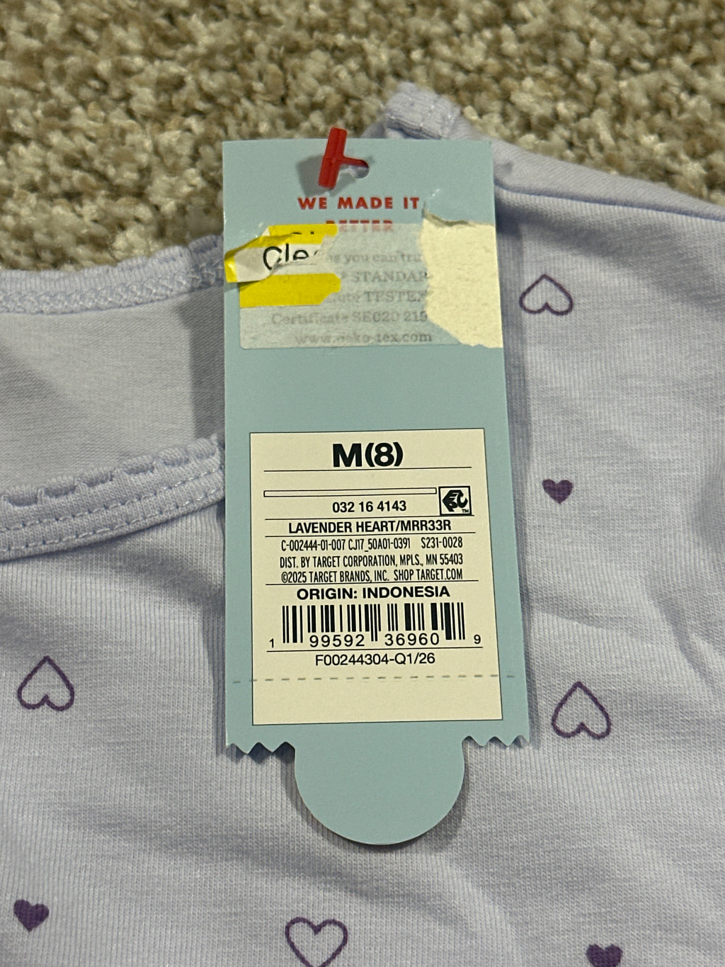 Cat & Jack girls lavender heart fitted short sleeve T-shirt, size M 8